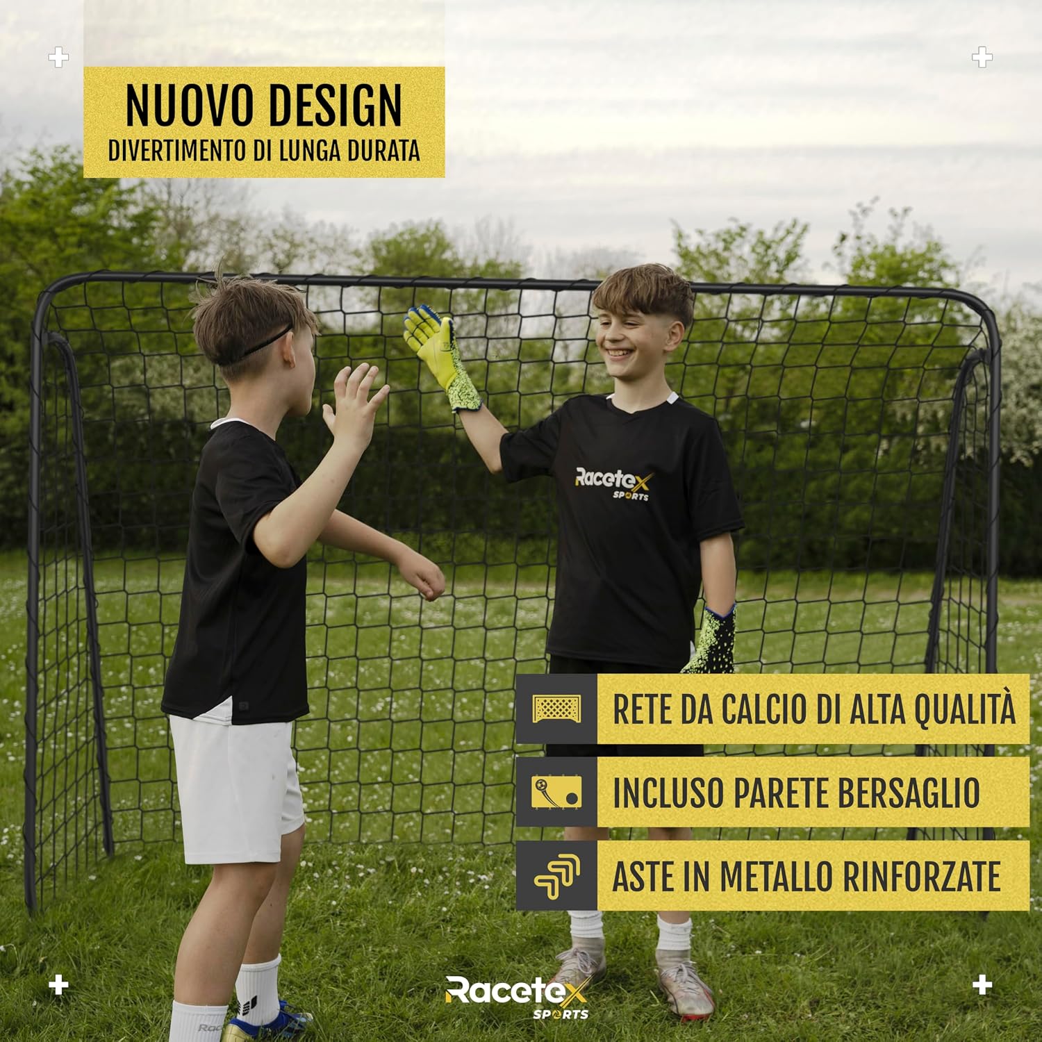 Detalle de Racetex Porta Calcio per Bambini e Adulti con Parete Bersaglio e Rivestimento Anti-Ruggine