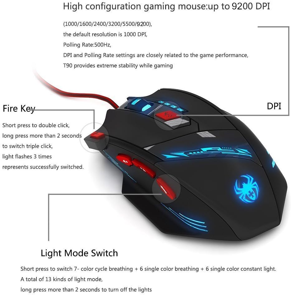 Thumbnail 6 de zelotes Mouse Gaming Cablata 9200 DPI