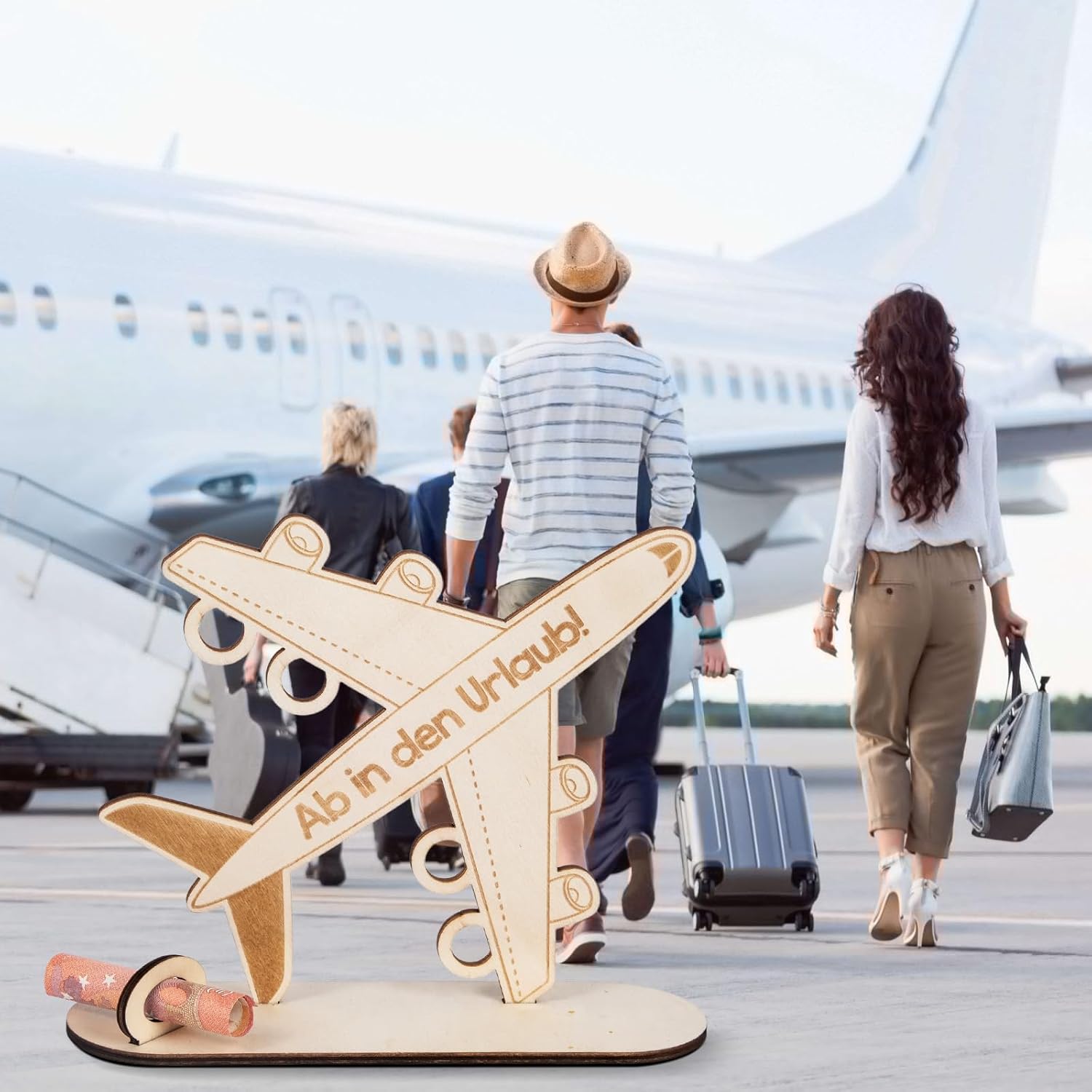 Thumbnail 1 de HOLDLEAF Flugzeug Holz Geldgeschenk – originelle Reisekasse/Sparbüchse zum Geburtstag