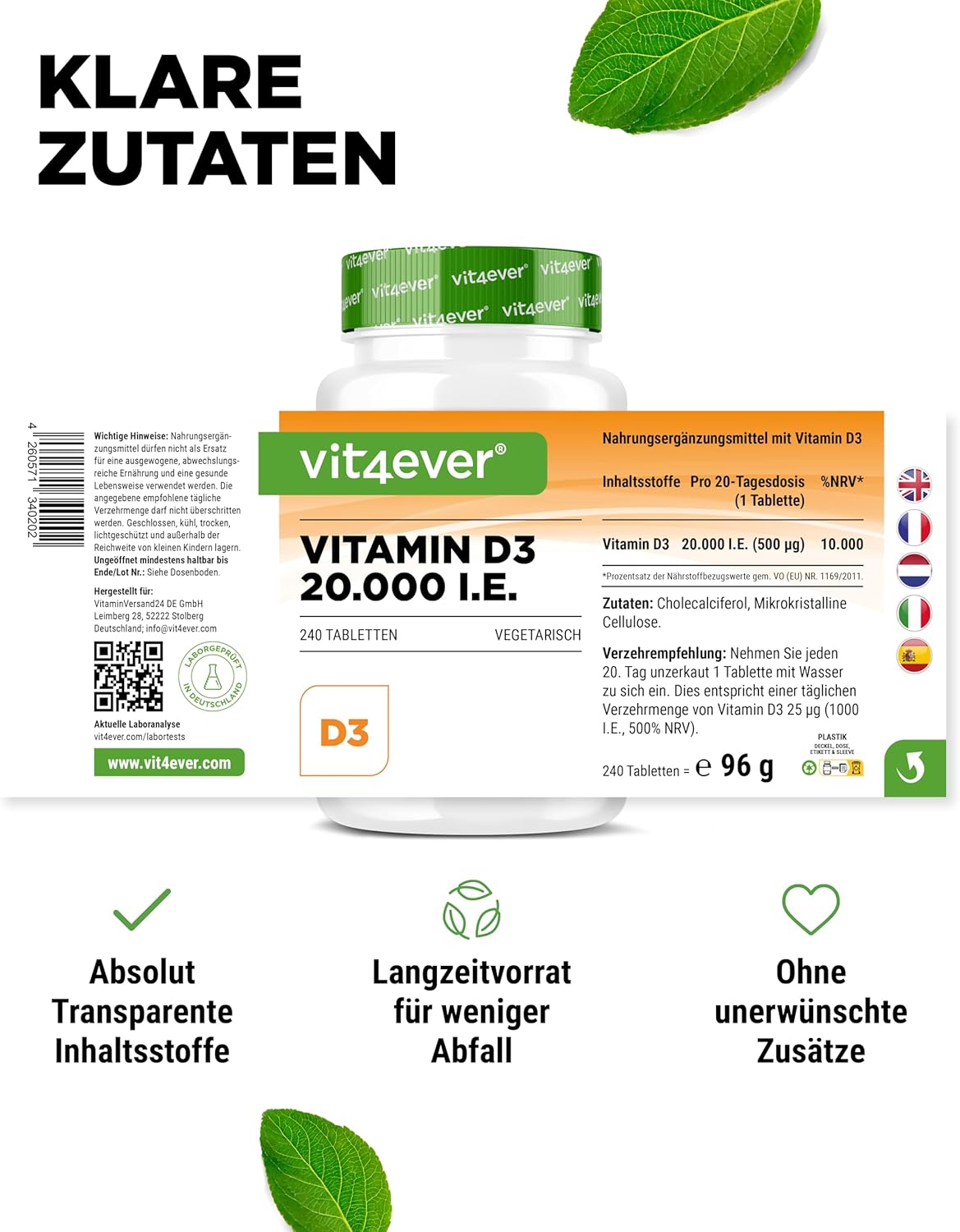 Detalle de Vitamin D3 20.000 I.E. Depot (240 Tabletten) von Depot – hochdosiert, vegetarisch
