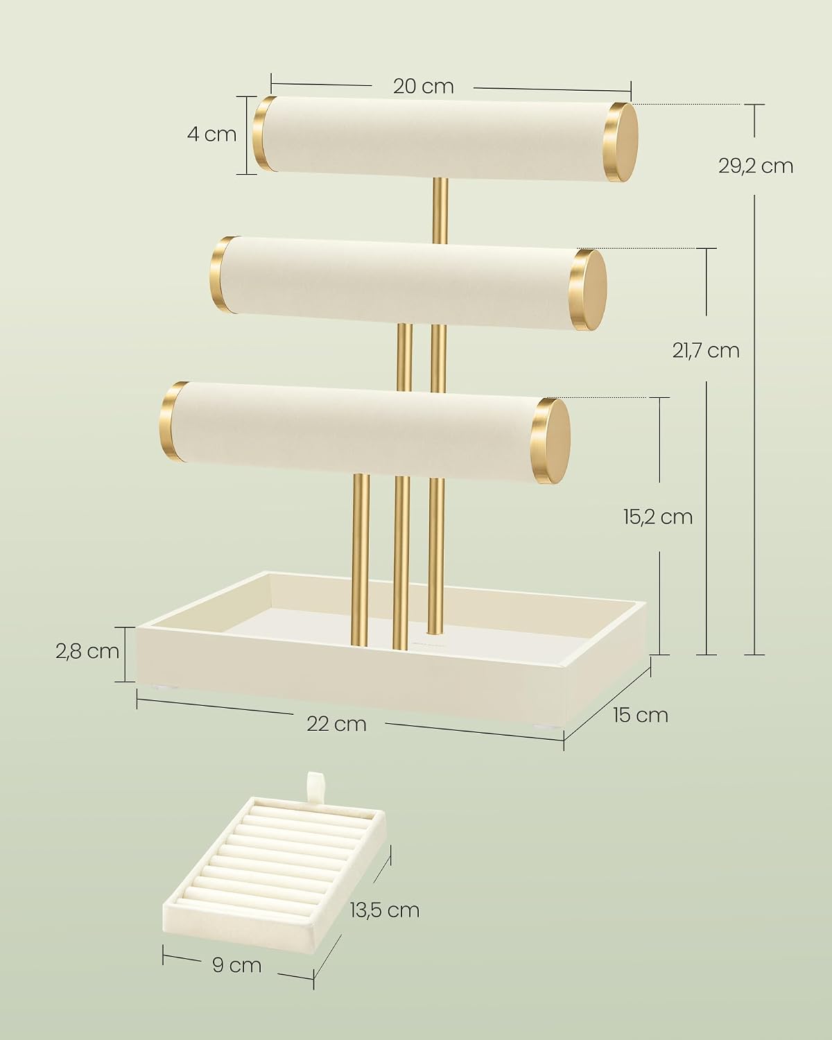 Thumbnail 4 de SONGMICS Porta Bracciali JJS027W101: portagioie bianco crema e oro pallido con 5 elementi espositivi