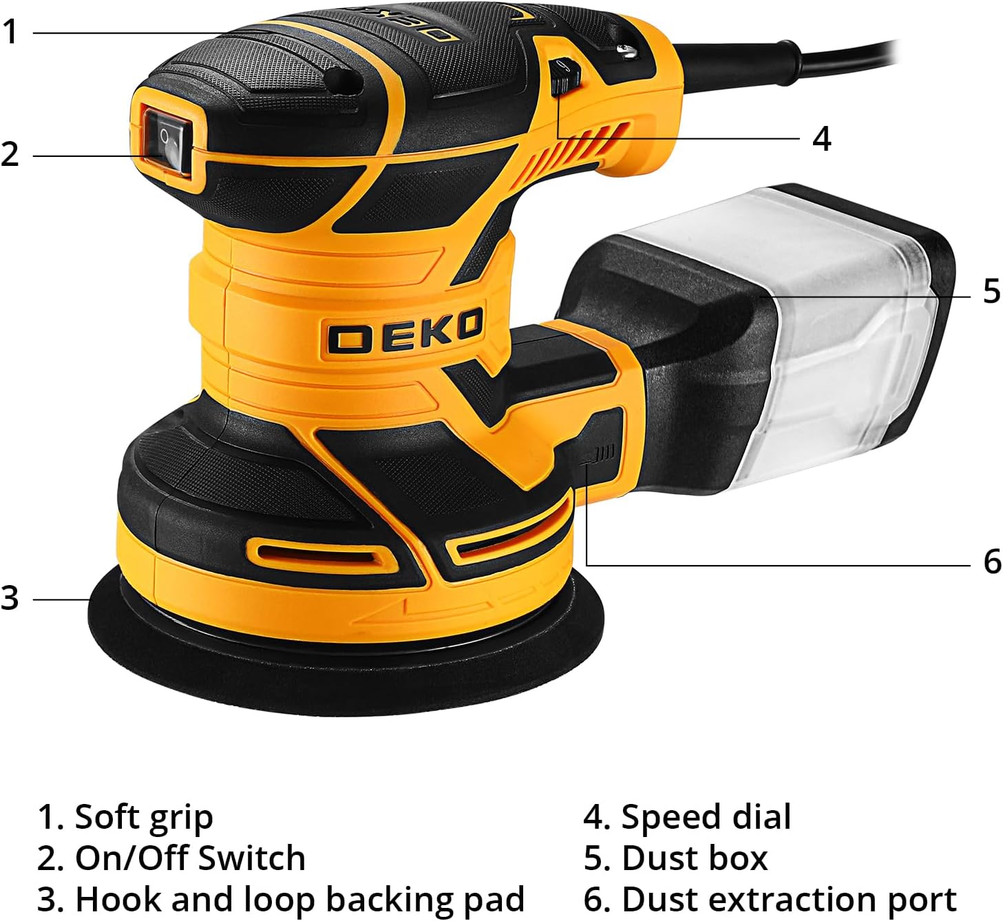 Detalle 2 de DEKOPRO Random Orbit Sander 300W โ 5-inch sander ๐