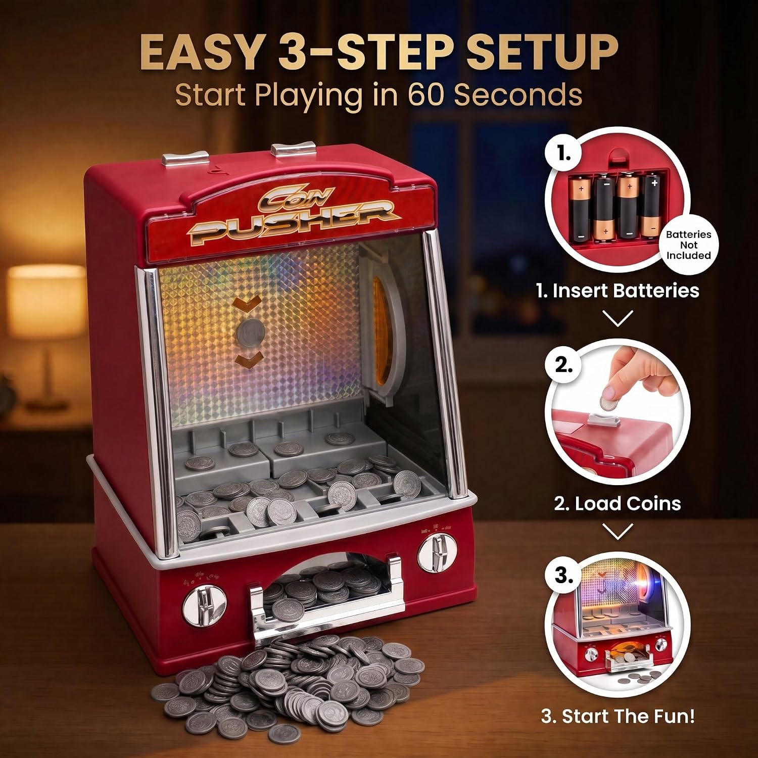 Thumbnail 6 de GOODS+GADGETS Coin Pusher Slot Machine with Lights, Sound and 100 Coins