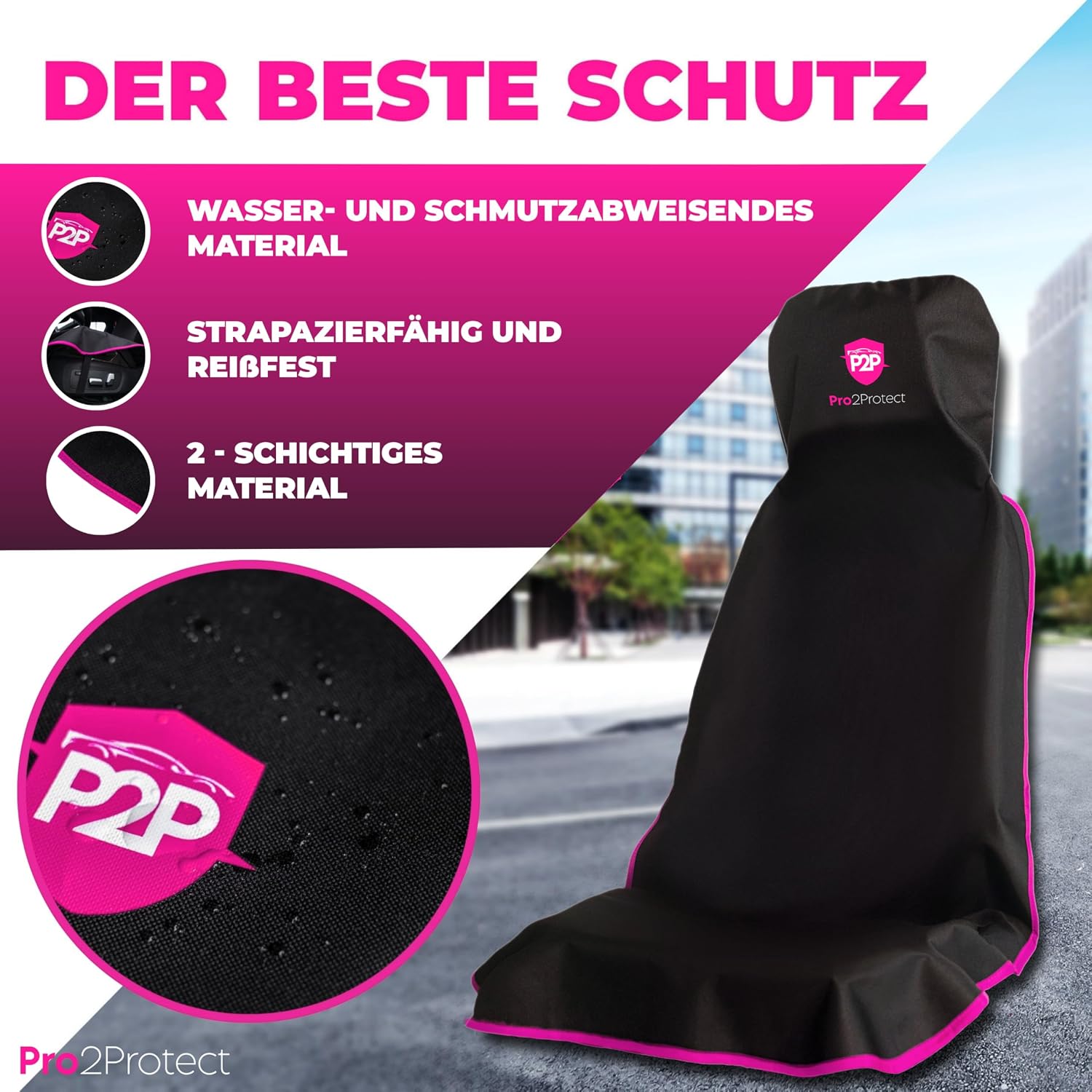 Detalle de Pro2Protect® 2x Autositzschoner Vorderseite – wasserdicht, hochwertig verarbeitet, ohne Seitenairbag