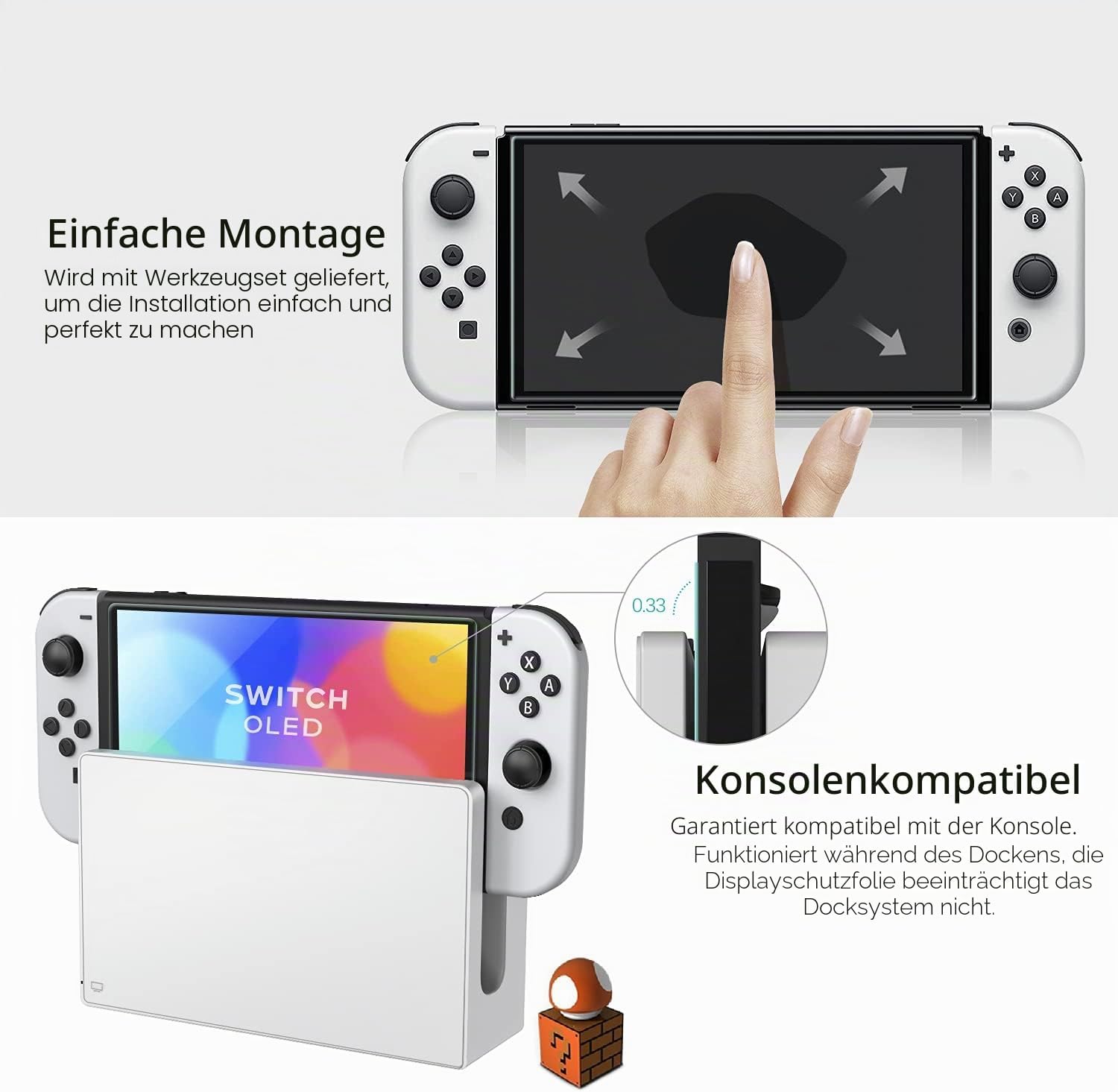 Detalle 2 de iVoler 4er Panzer-Schutzglas für Nintendo Switch OLED (7 Zoll, 2021) mit Positionierhilfe