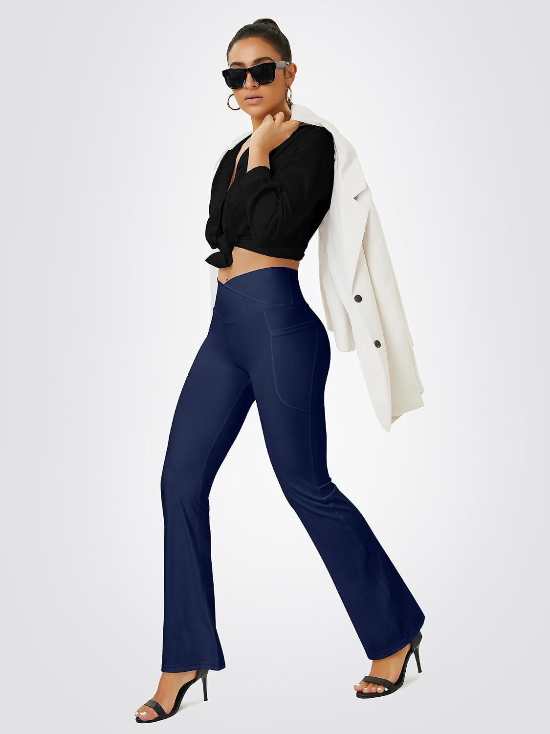 Thumbnail 5 de FOHOFO Flare Yoga Pants with Pockets, Crossover Waist and Seamless Front