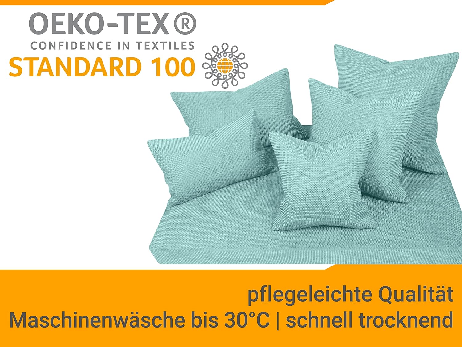 Thumbnail 5 de Lot de 2 Housses de Coussin 40 x 40 cm npluseins – Turquoise chiné, motif texturé