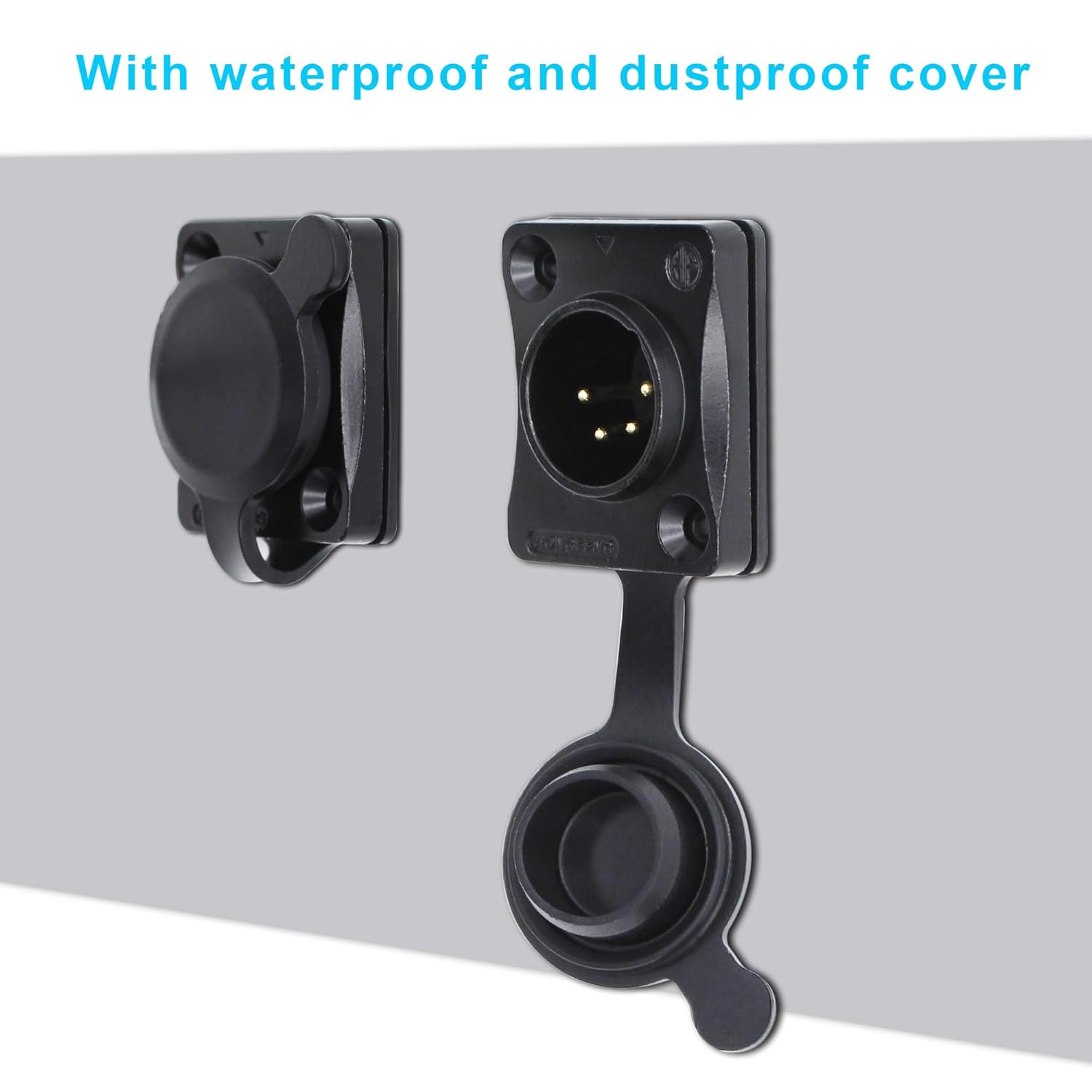 Detalle de Xilaghy 4-Pin XLR Panel Mount Male Jack with Waterproof Cover (IP65) – Gold-Plated Contacts