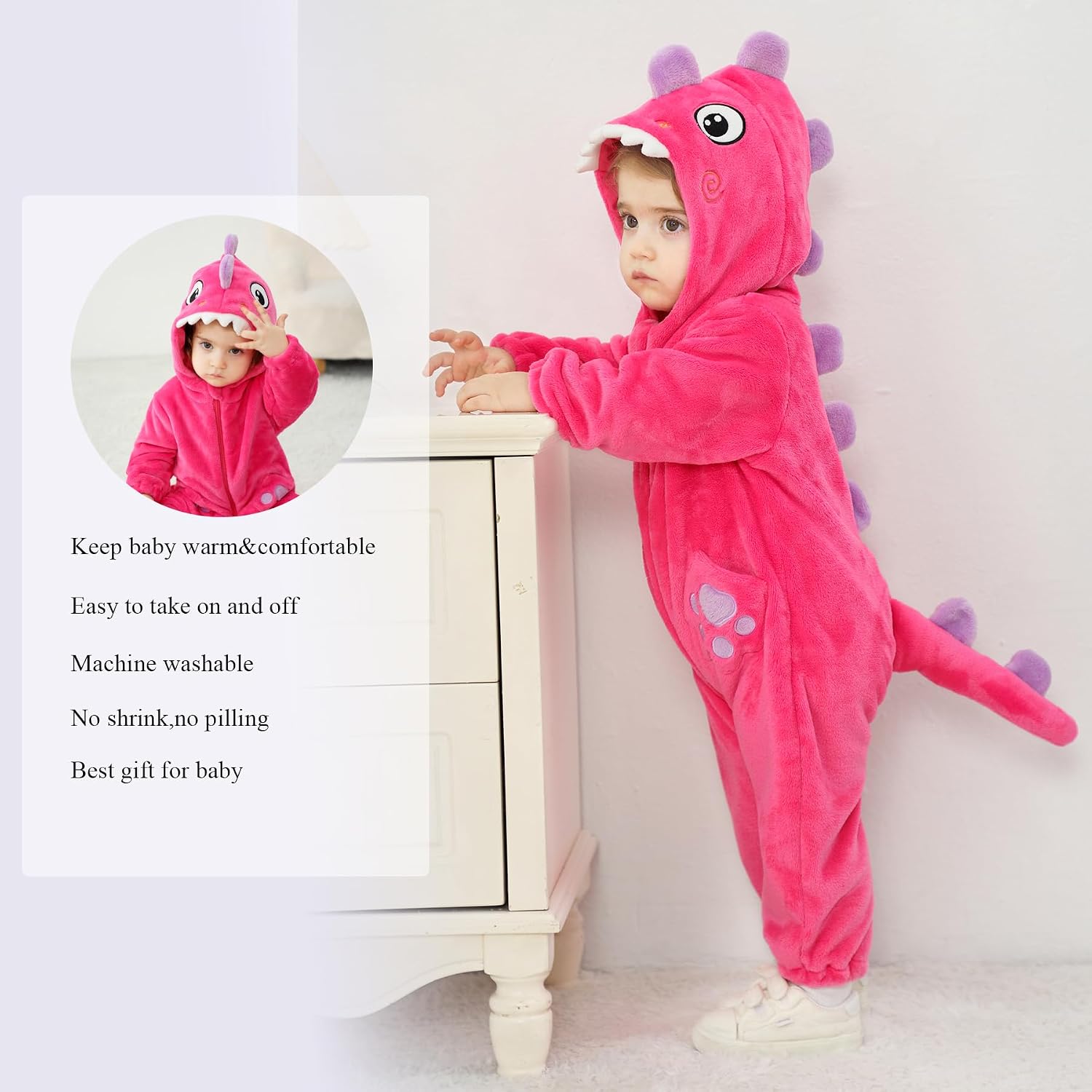 Detalle 1 de TONWHAR Dinosaur Costume Romper, Polyester Flannel