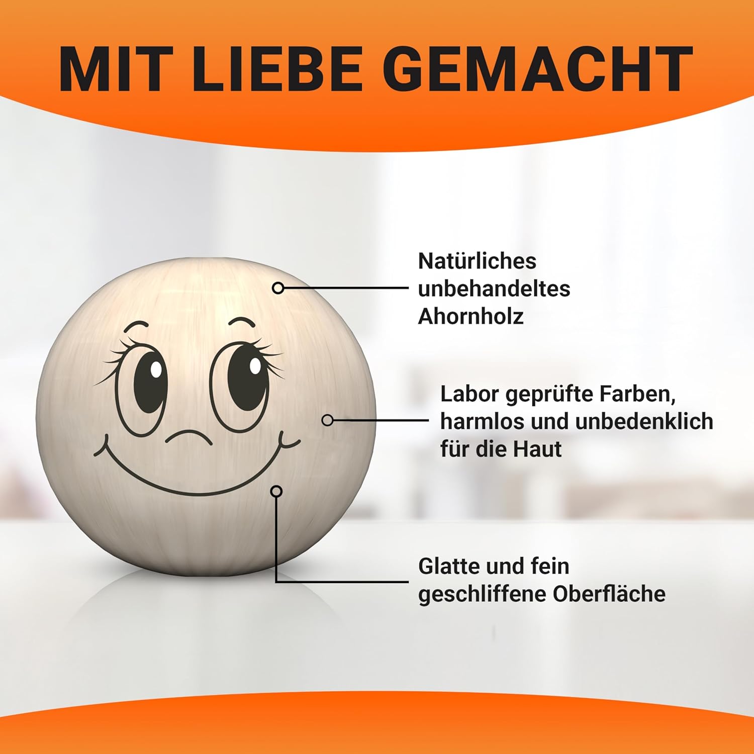 Thumbnail 3 de Ananda Goods 120 Holzperlen mit Gesicht – 20 mm Holzperlen mit 8 süßen Gesichtern