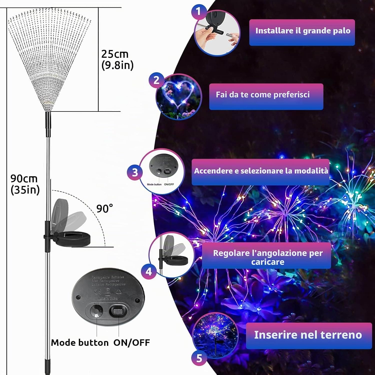 Detalle de Joycome Luci Solari 2 Pezzi Lampioni da Giardino Esterno con 120 LED – IP65, 8 Modalità e Memoria