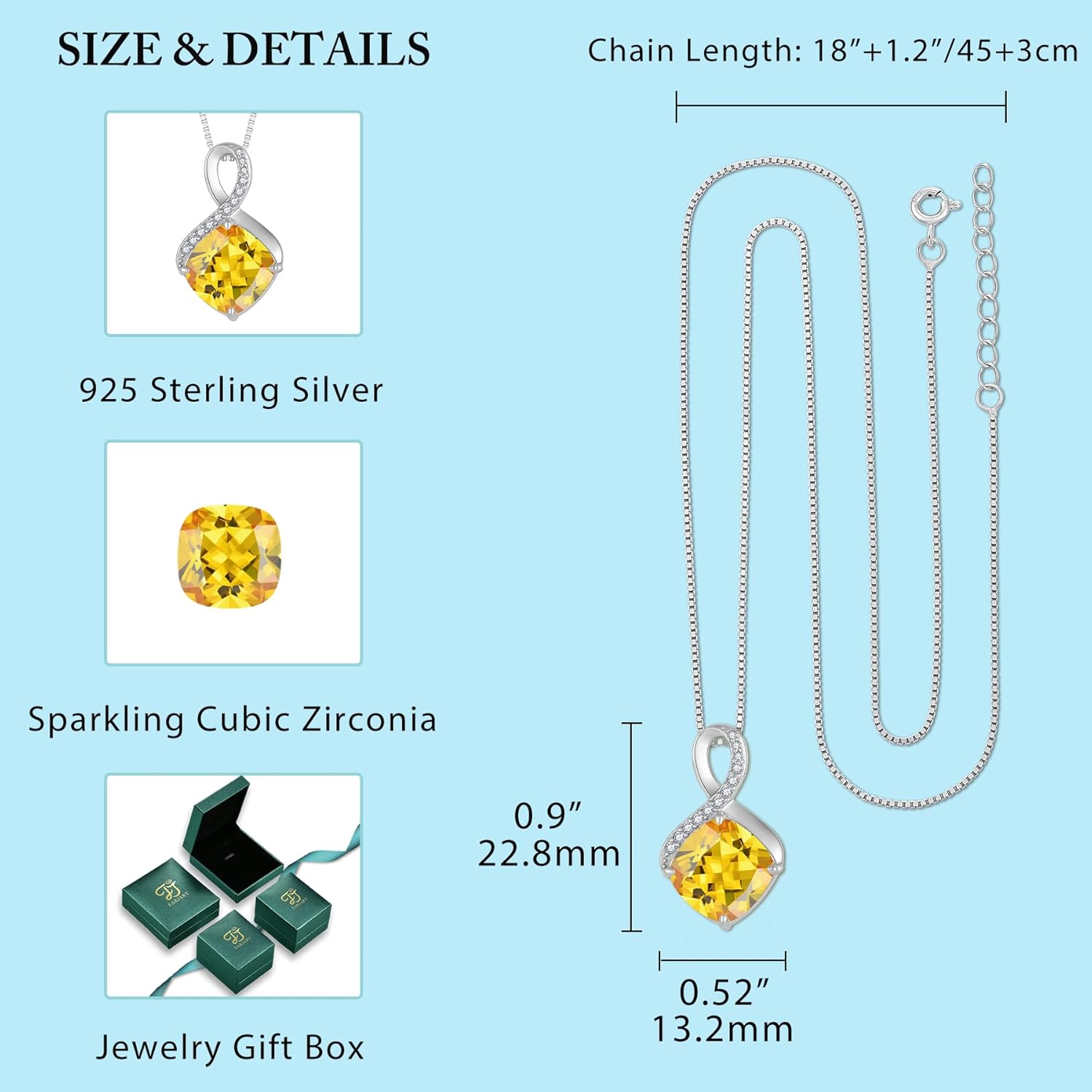 Thumbnail 4 de FJ Unendlichkeit Kette Damen aus 925 Sterling Silber mit Quadrat-Prinzessschliff und Geburtsstein