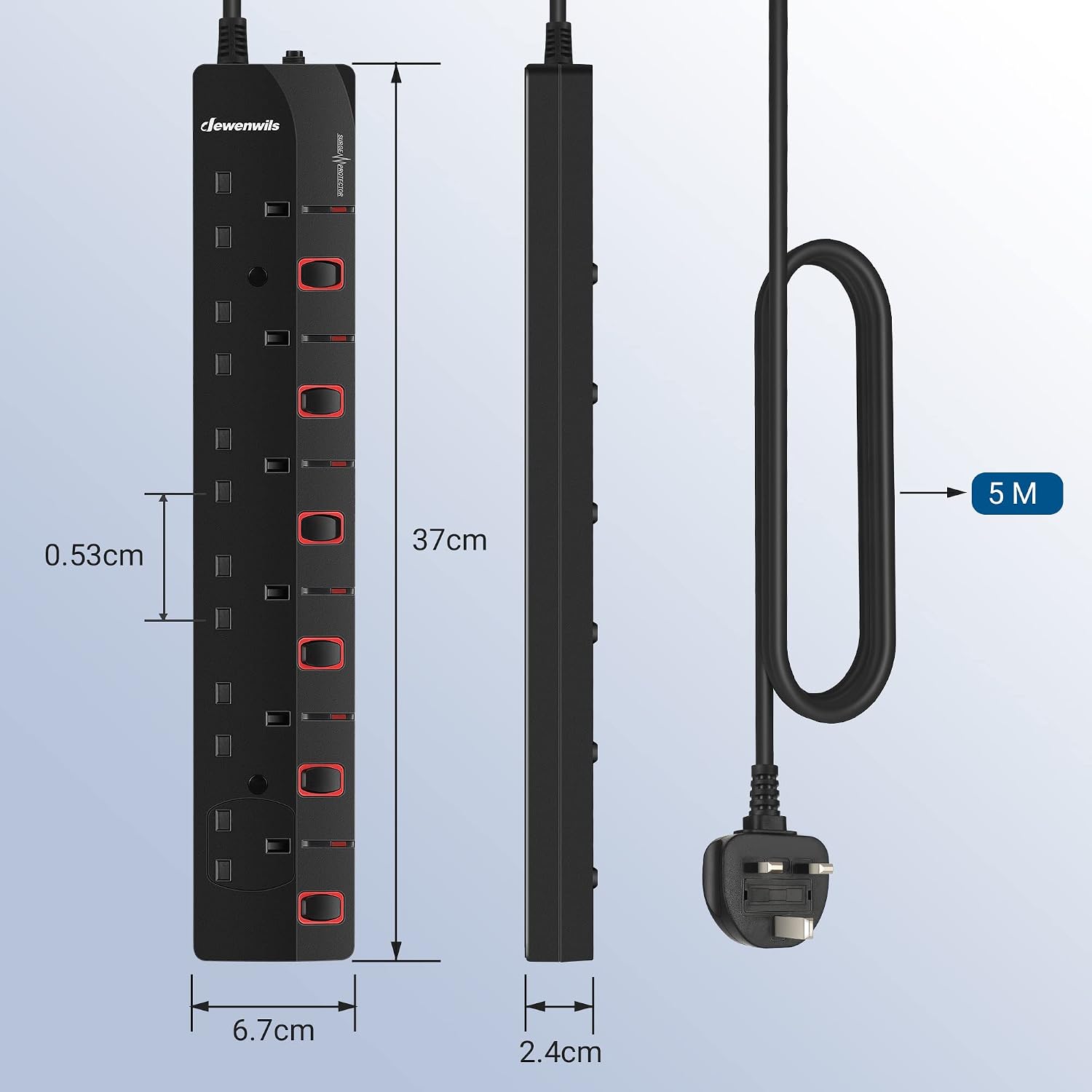 Thumbnail 6 de DEWENWILS 6-way extension lead 5m, surge protected ๐