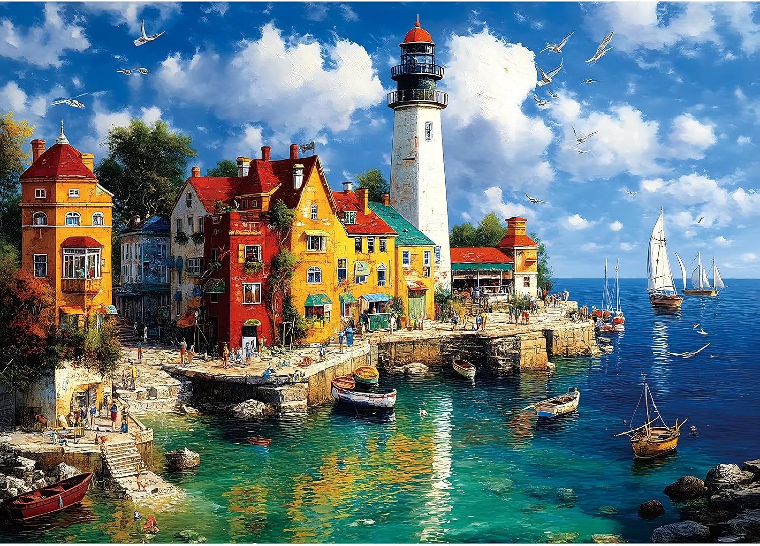 Detalle de Colorful Coastal Lighthouse 1000 Piece Puzzle for Adults 🧩