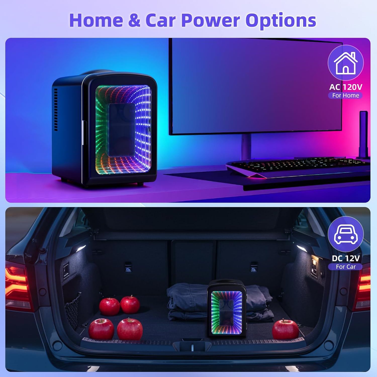 Detalle de Antarctic Star Mini Compact Refrigerator (4L, 6 Cans) with Gaming Light — Portable Cooler for Bedroom, Car, Office & Dorm, Black