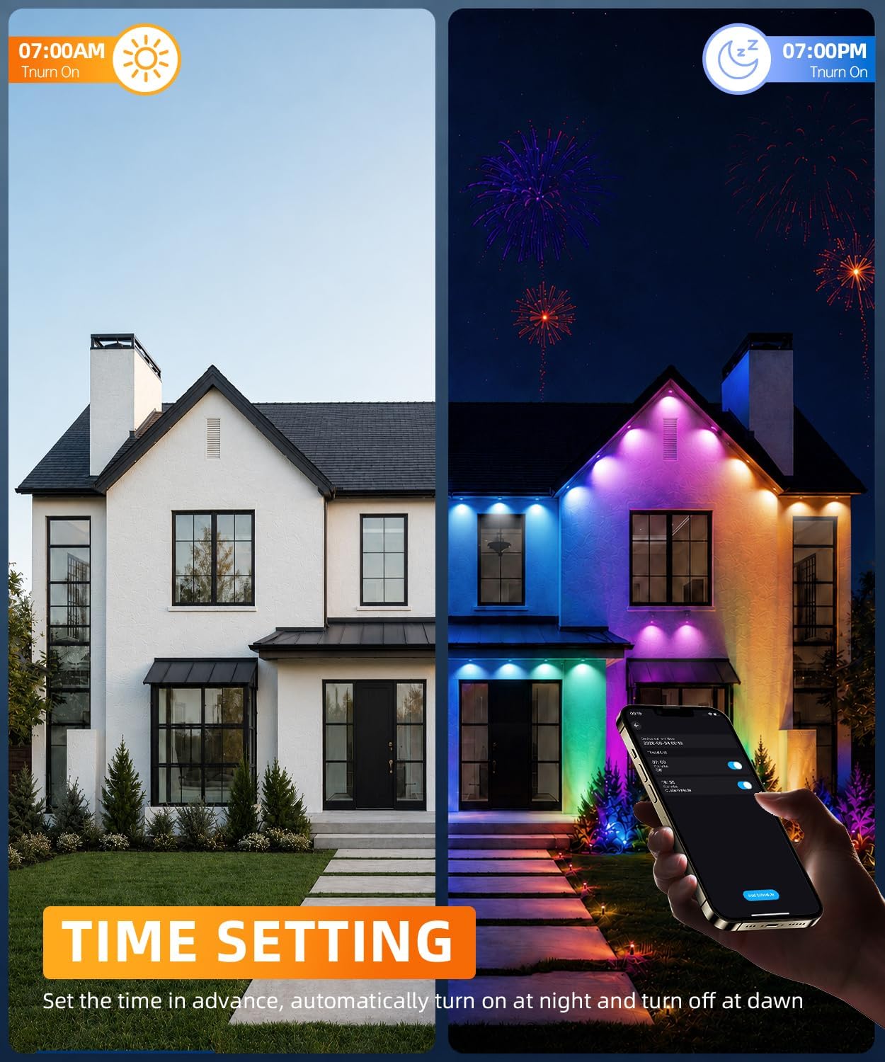 Detalle 1 de YIBULAYIN 300FT Permanent RGBIC Outdoor Lights with App Control and IP67 Protection