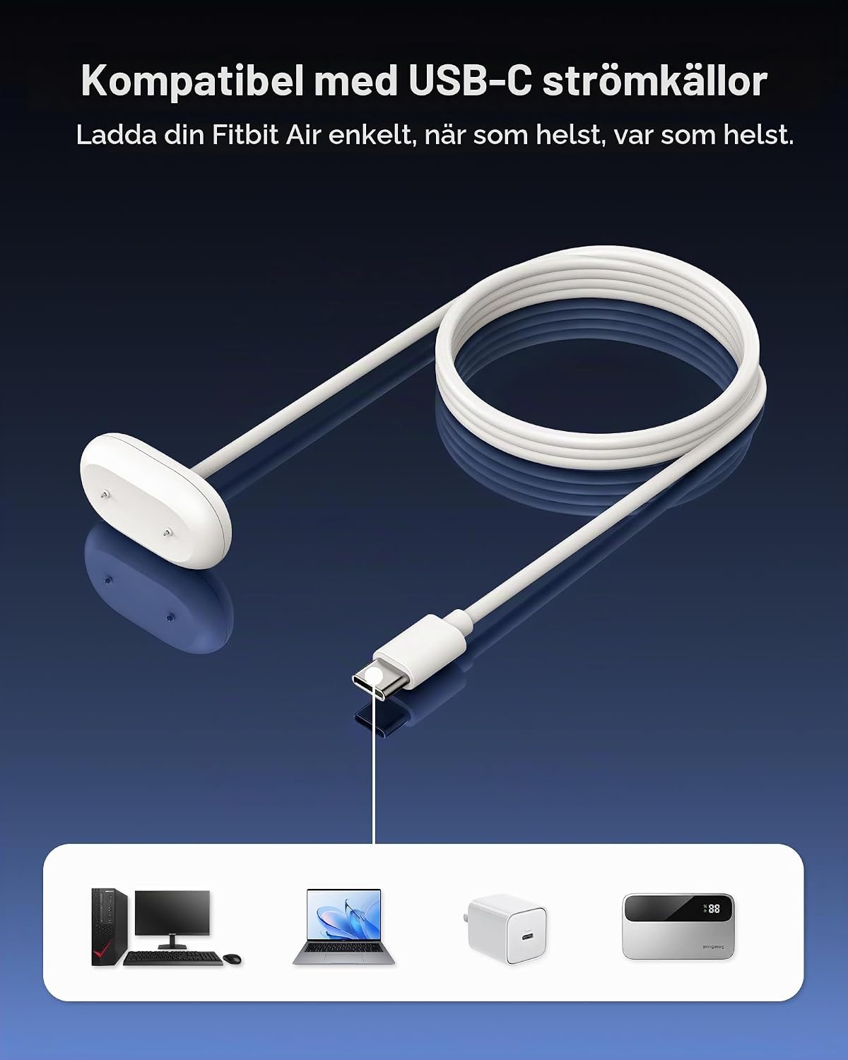 Detalle 2 de leQuiven USB-C-laddkabel för Fitbit Air, 1 m, magnetisk, utan adapter