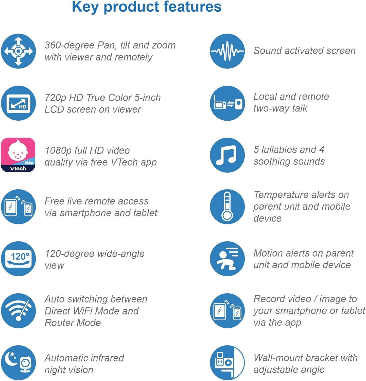 Thumbnail 1 de VTech VM901 Smart Wi-Fi Baby Monitor with 5-inch 720p Display, Pan Tilt Zoom and Mobile Connect