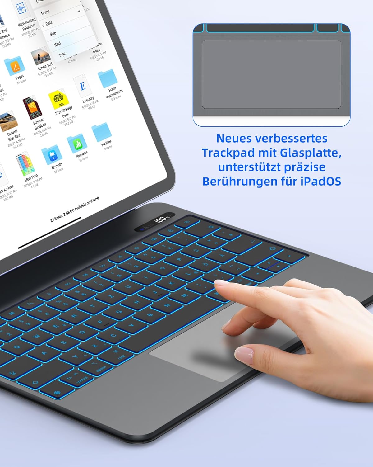Thumbnail 5 de Bettdow Tastaturhülle 13 Zoll für iPad Air M2/M3/M4 & 12,9" iPad Pro – Leichte Aluminiumlegierung, schwebendes Design, Trackpad