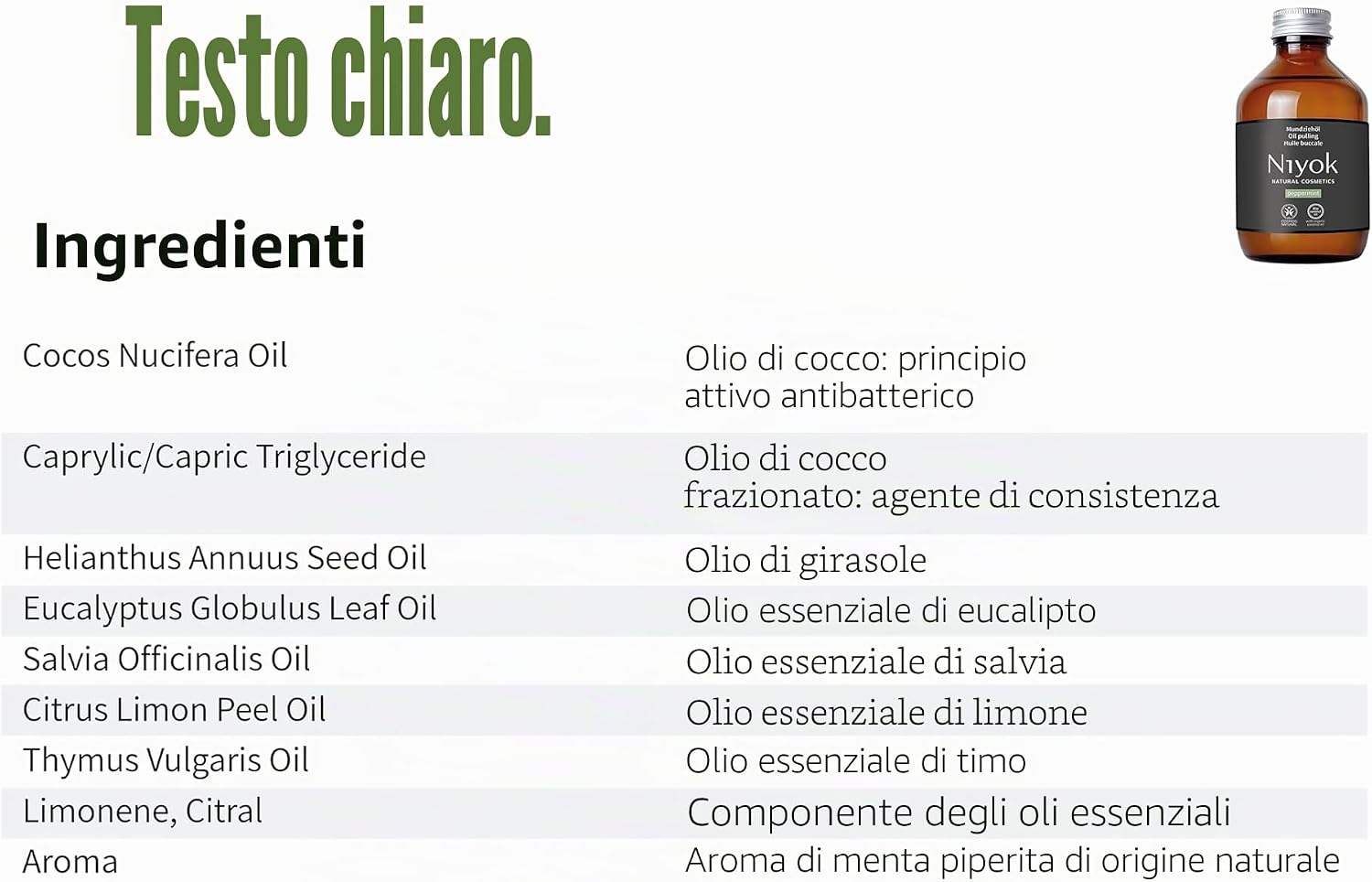 Detalle de Niyok Olio per oil pulling bio Menta Piperita 200 ml – crema naturale per igiene orale