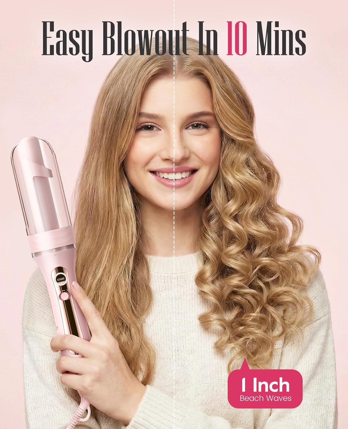 Detalle 2 de ZAVAREA Automatic Rotating Curling Iron (1 Inch) for Long Hair — Beach Waves & Loose Curls, Dual Voltage