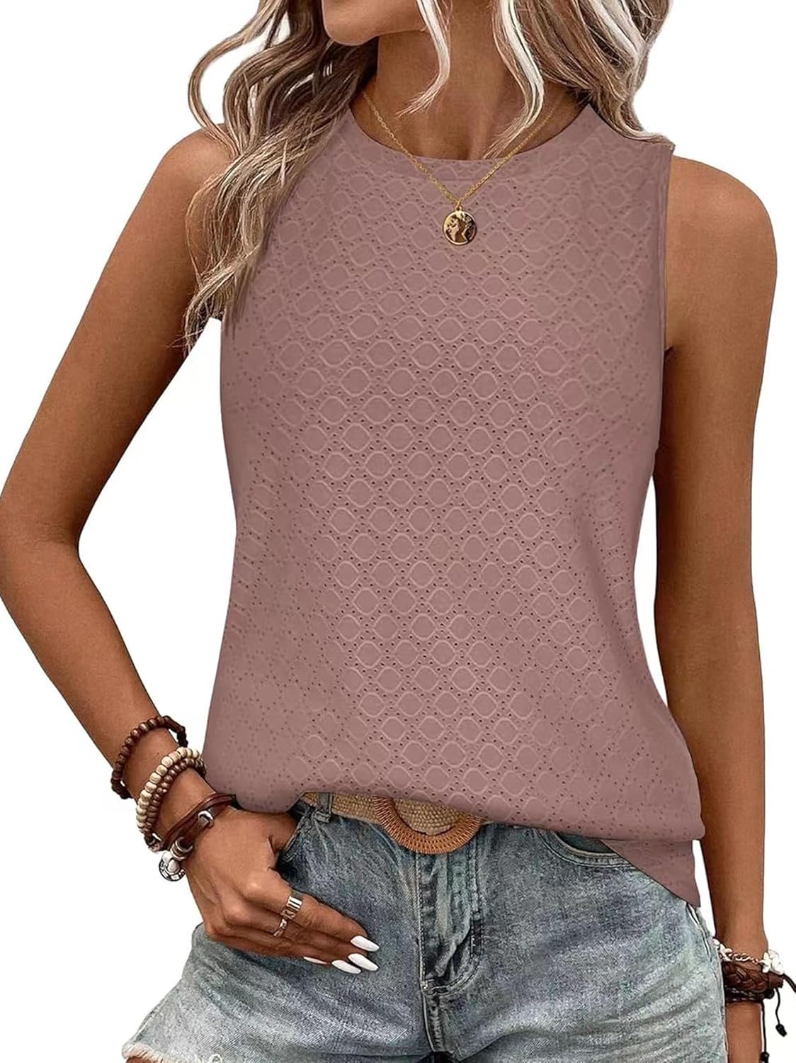 Thumbnail 5 de BAISHENGGT Damen Tank Top Sommer Rundhals Ausgehöhlt – luftiges Basic-Top für vielseitige Looks