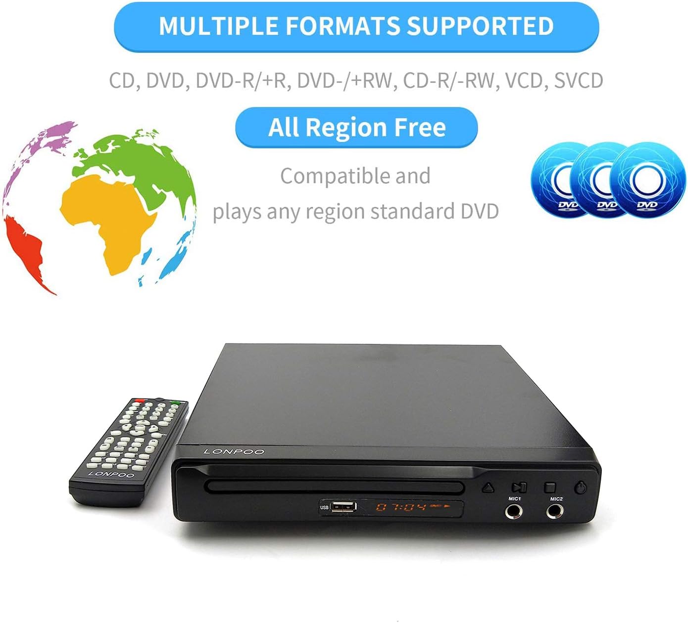Detalle de Lettore DVD per TV LP-077 con uscita HDMI e SCART, ingresso USB e porta MIC (cavo HDMI/AV inclusi)