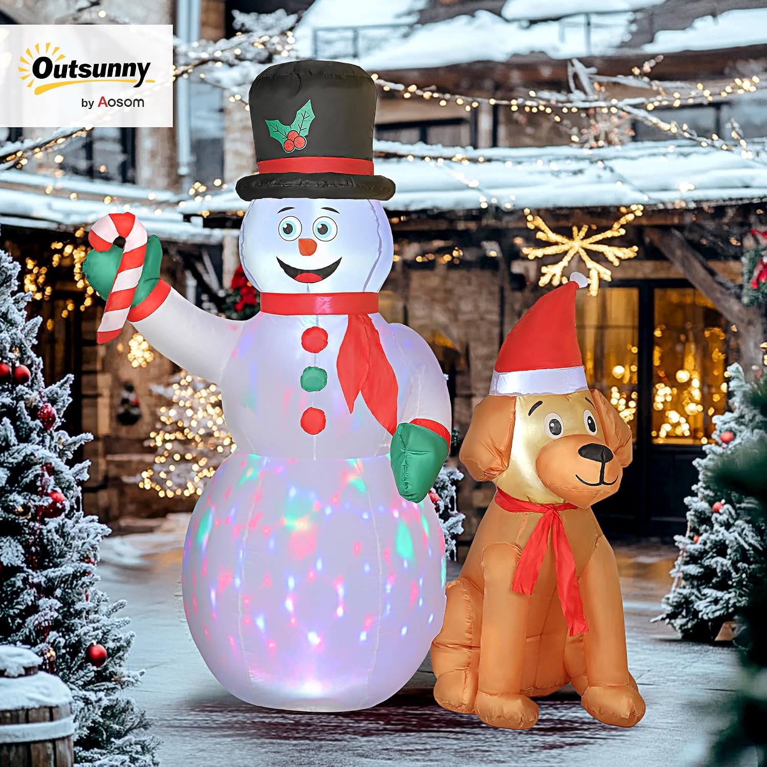 Detalle 2 de Outsunny UK84J-122V70WT0331 Christmas Inflatable Snowman and Dog with LED Lights