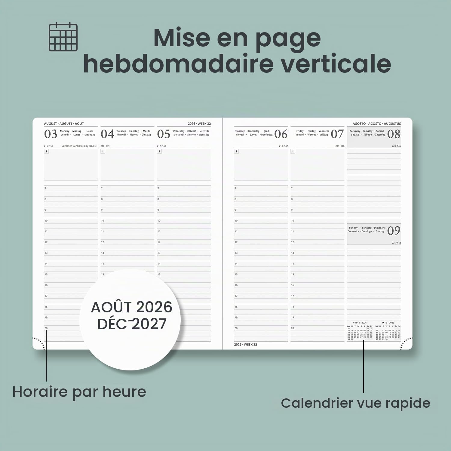 Detalle de POPRUN 27-AC6LK7-NB agenda 2026-2027, verticale weekplanner van 17 maanden