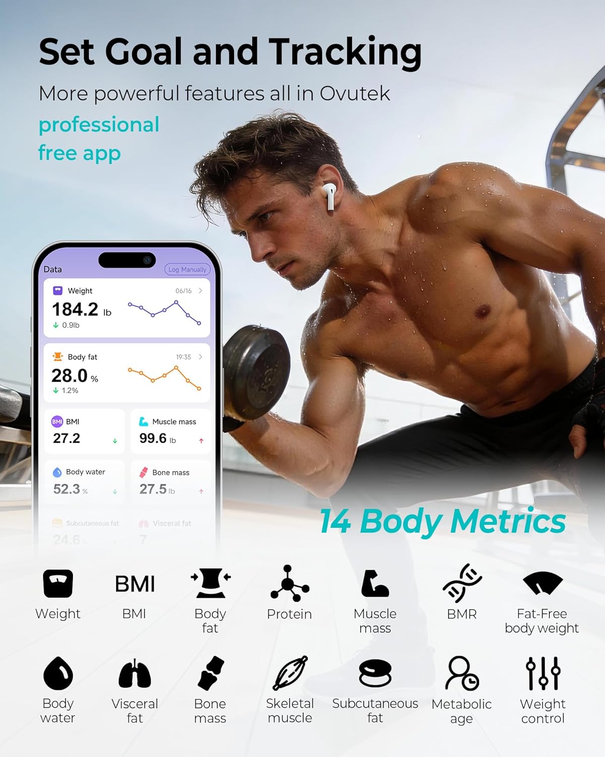 Detalle de Ovutek Smart Body Fat Scale: Precise 13-Metric Health Tracking with App Sync