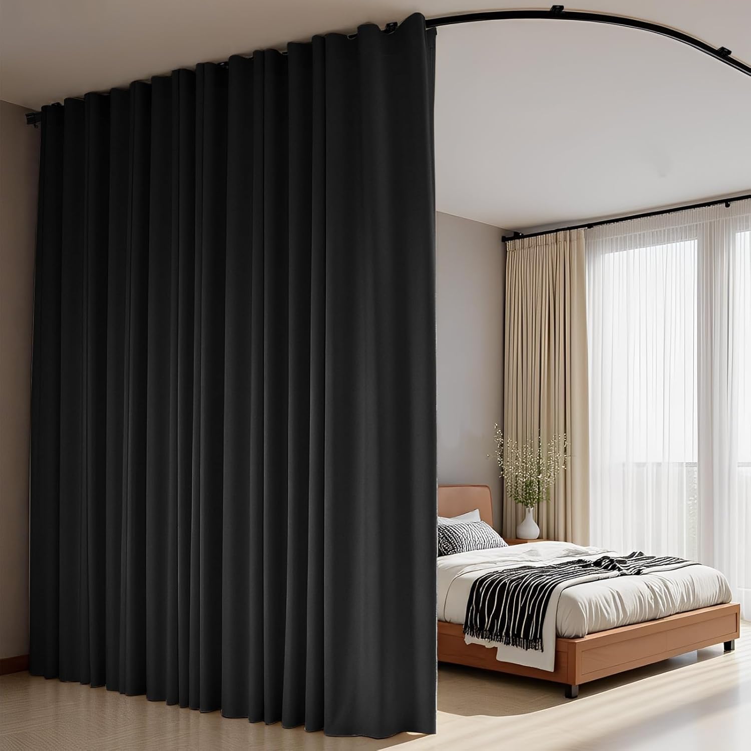Thumbnail 5 de hoeflife Flexible Ceiling Tracks Room Divider Curtain Set (Ceiling Mount) – Blackout Panels, W100 x H84
