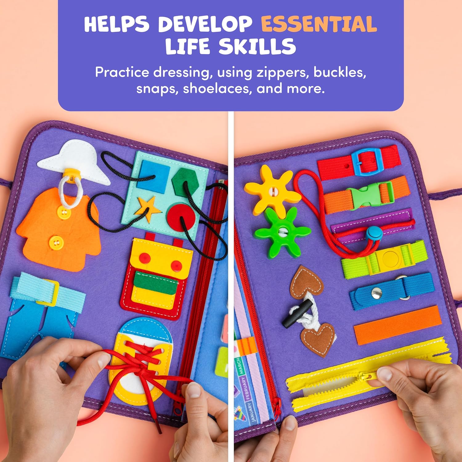 Detalle 2 de Clever Fox Play Busy Book for Toddlers (Ages 1–3) – Montessori Felt Activity Board for Fine Motor Skills