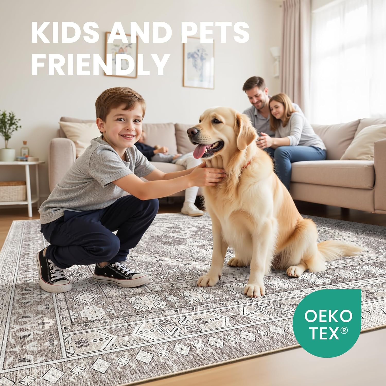 Thumbnail 6 de Zesthome 10x12 Area Rug – Stain Resistant, Washable, Ultra-Thin Non-Slip Living Room/Bedroom Rug (Brown/Beige)