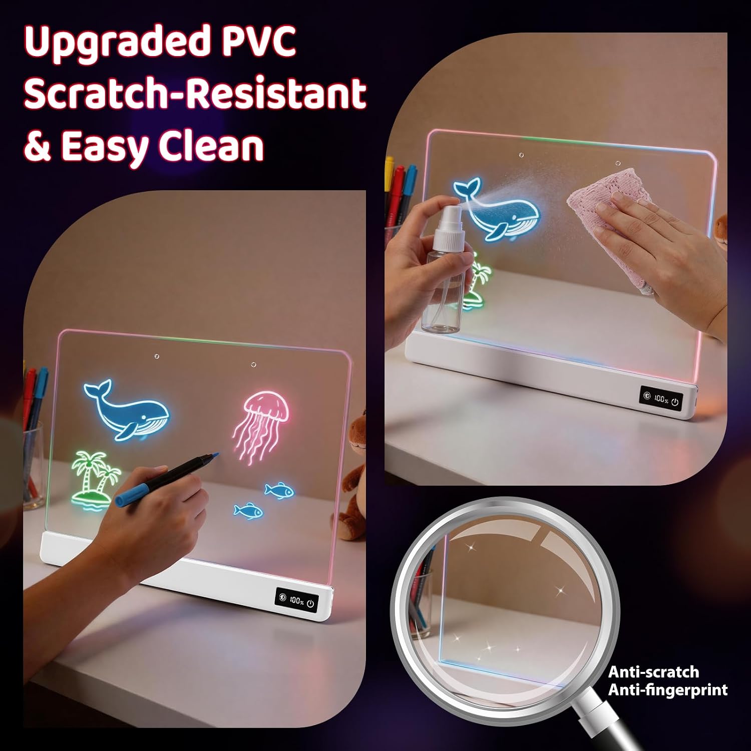 Detalle 2 de SROT led1-1 17-Inch LED Drawing Board, Rechargeable Acrylic Dry-Erase Pad