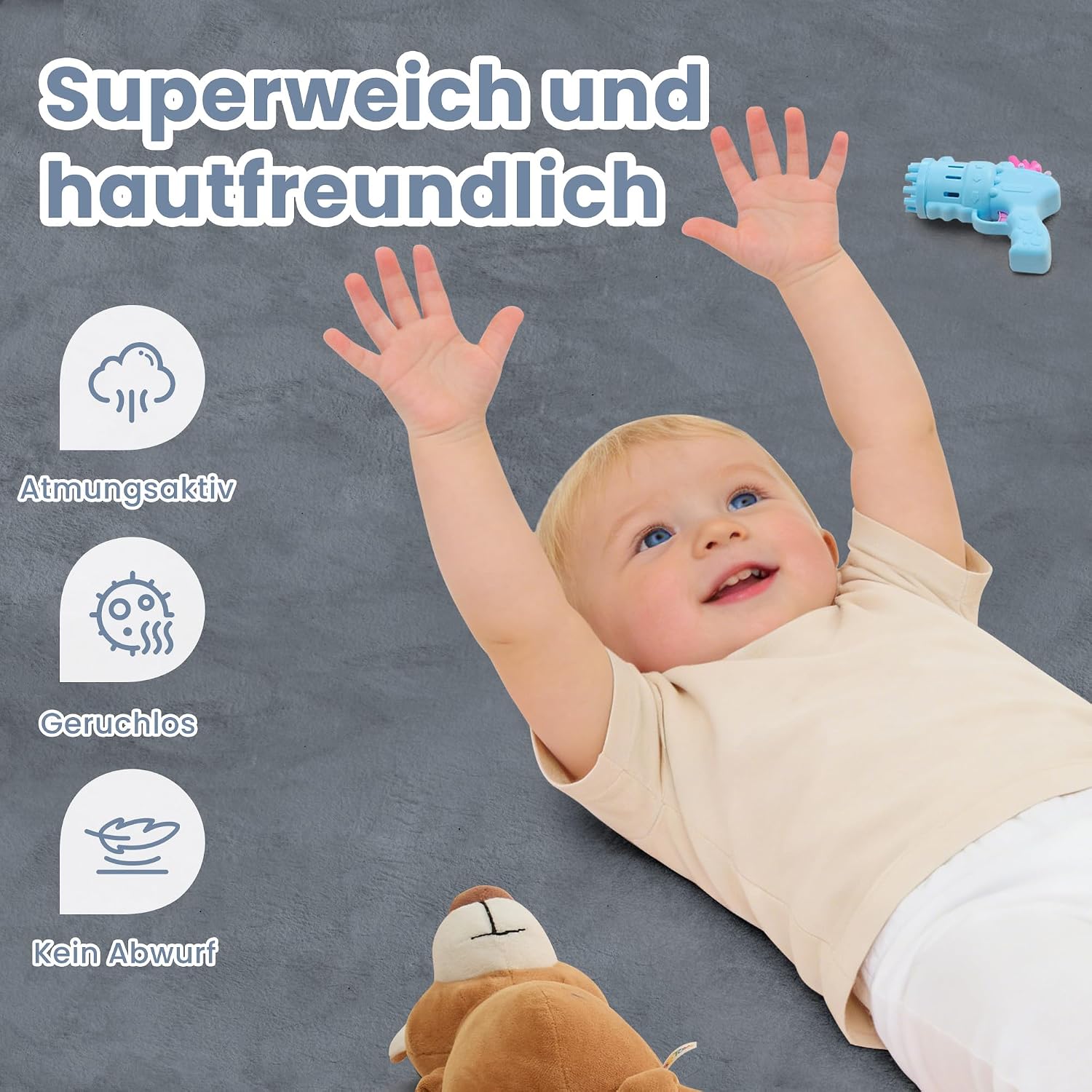 Thumbnail 1 de ACOMOPACK Baby Play Mat: 127 x 127 cm, 3.5 cm Memory Foam, Grey, Non-Slip for Tummy Time and Crawling