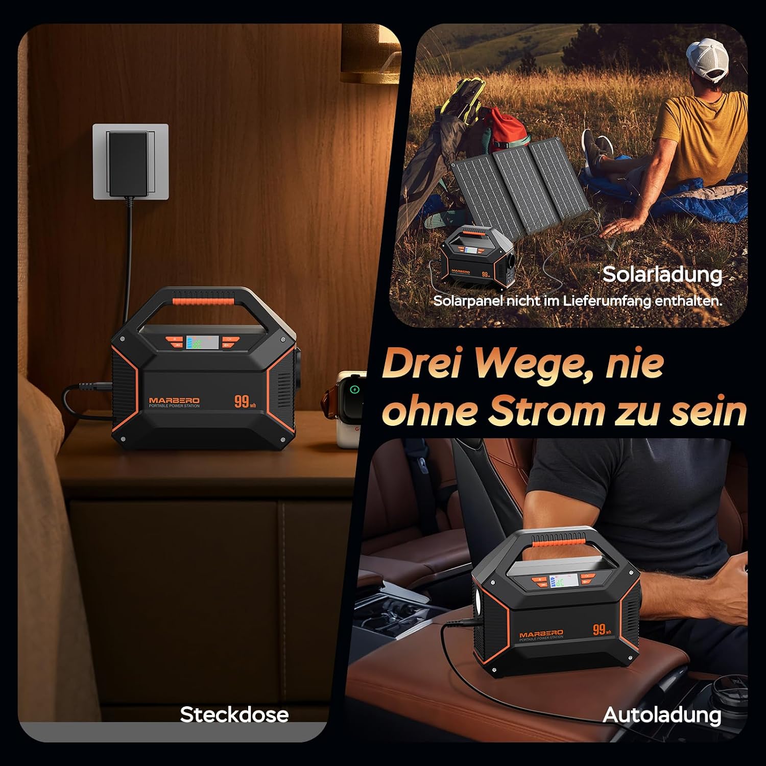 Detalle 2 de MARBERO Tragbare Powerstation mit 230V Steckdose (99 Wh / 27.000 mAh), 150W AC, USB & DC sowie LED-SOS-Notlicht
