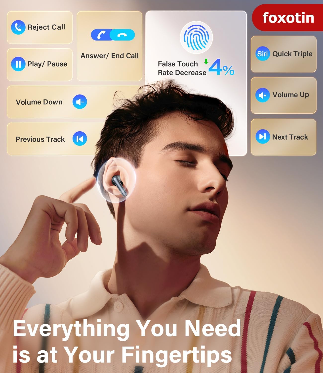 Detalle de foxotin Ear Buds Wireless Earbuds — Bluetooth 5.3, IP7, 48H Playback, LED Charging Case