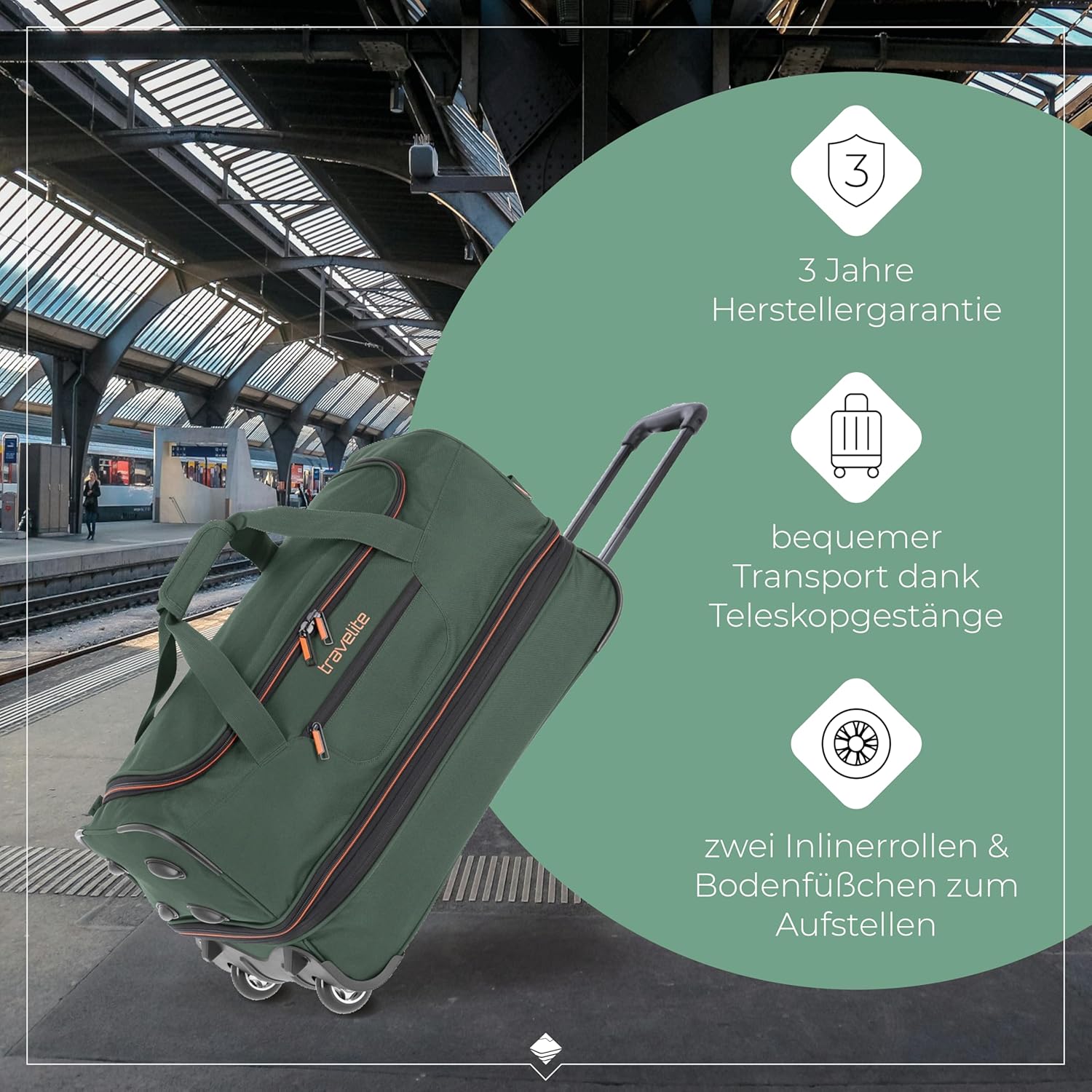 Detalle de travelite Travelite Trolley Reisetasche mit Rollen „Basics“ mittelgroß, erweiterbar (55 cm) – 51–64 Liter