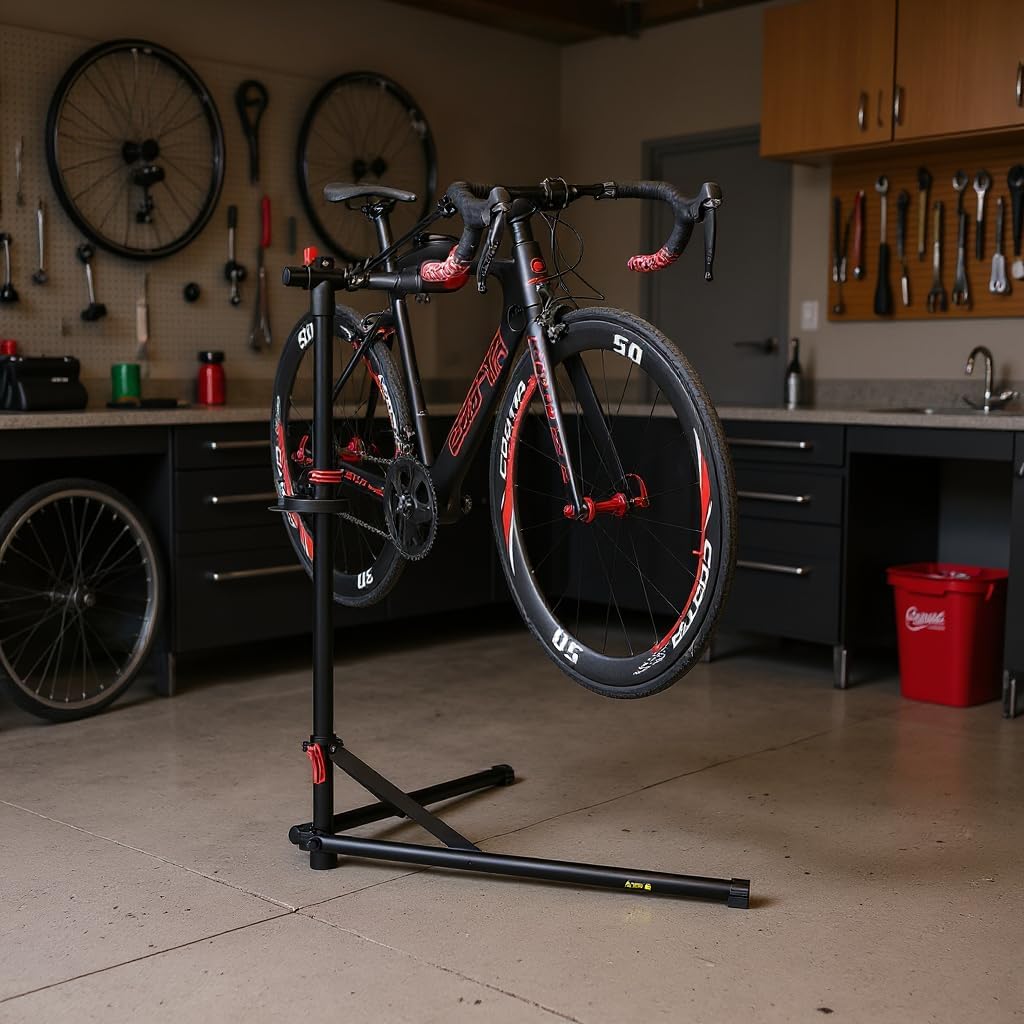 Detalle 2 de CXWXC 30KG loading bicycle repair stand with 360° swivel clamp, magnetic tray and quick-release rod