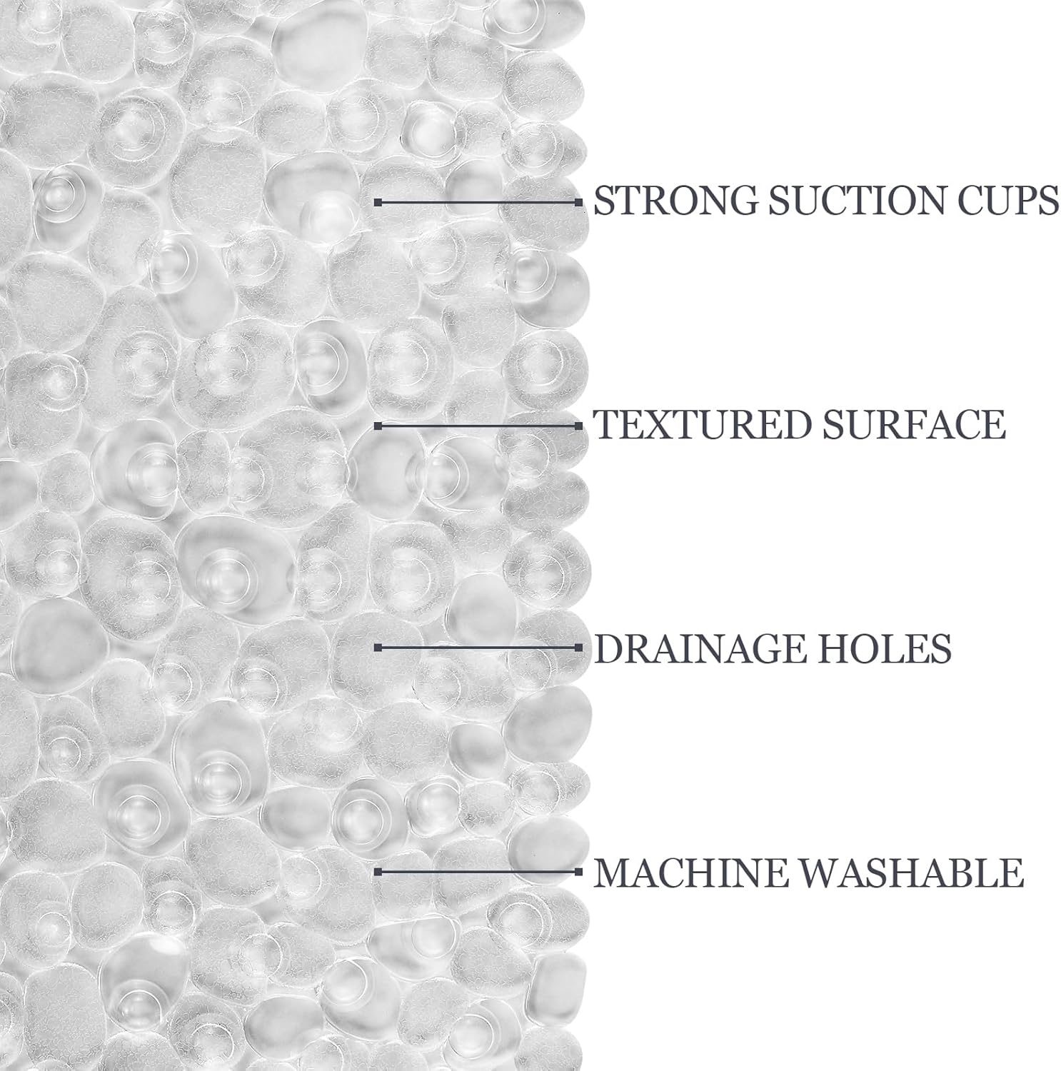 Thumbnail 3 de DOPROP Clear Pebbles Non Slip Shower Mat (69x36cm) with Suction Cups, Drain Holes