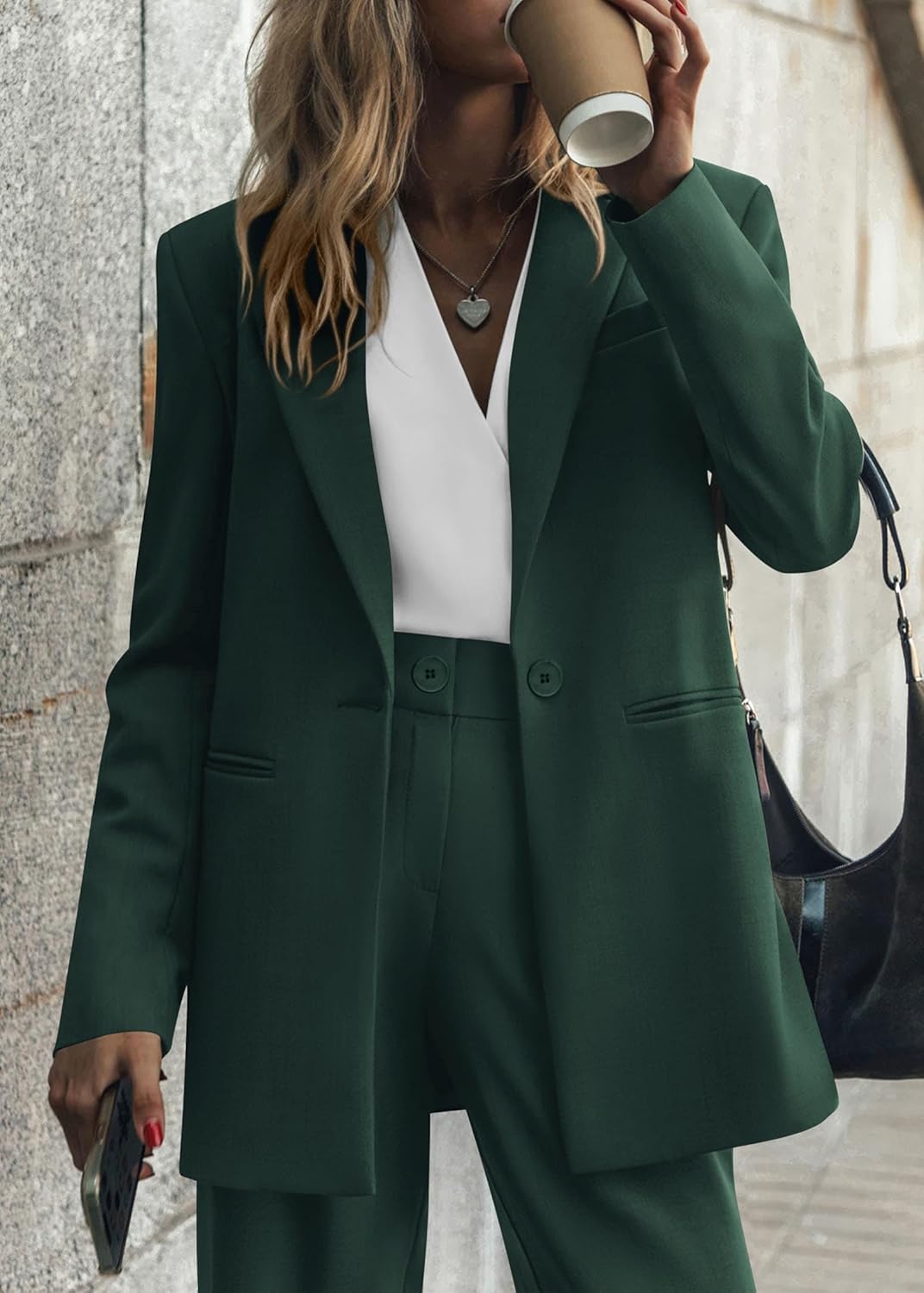 Thumbnail 2 de KIRUNDO Women Suits 2 Piece Set: Oversized Blazer + Wide Leg Pants for Business Casual