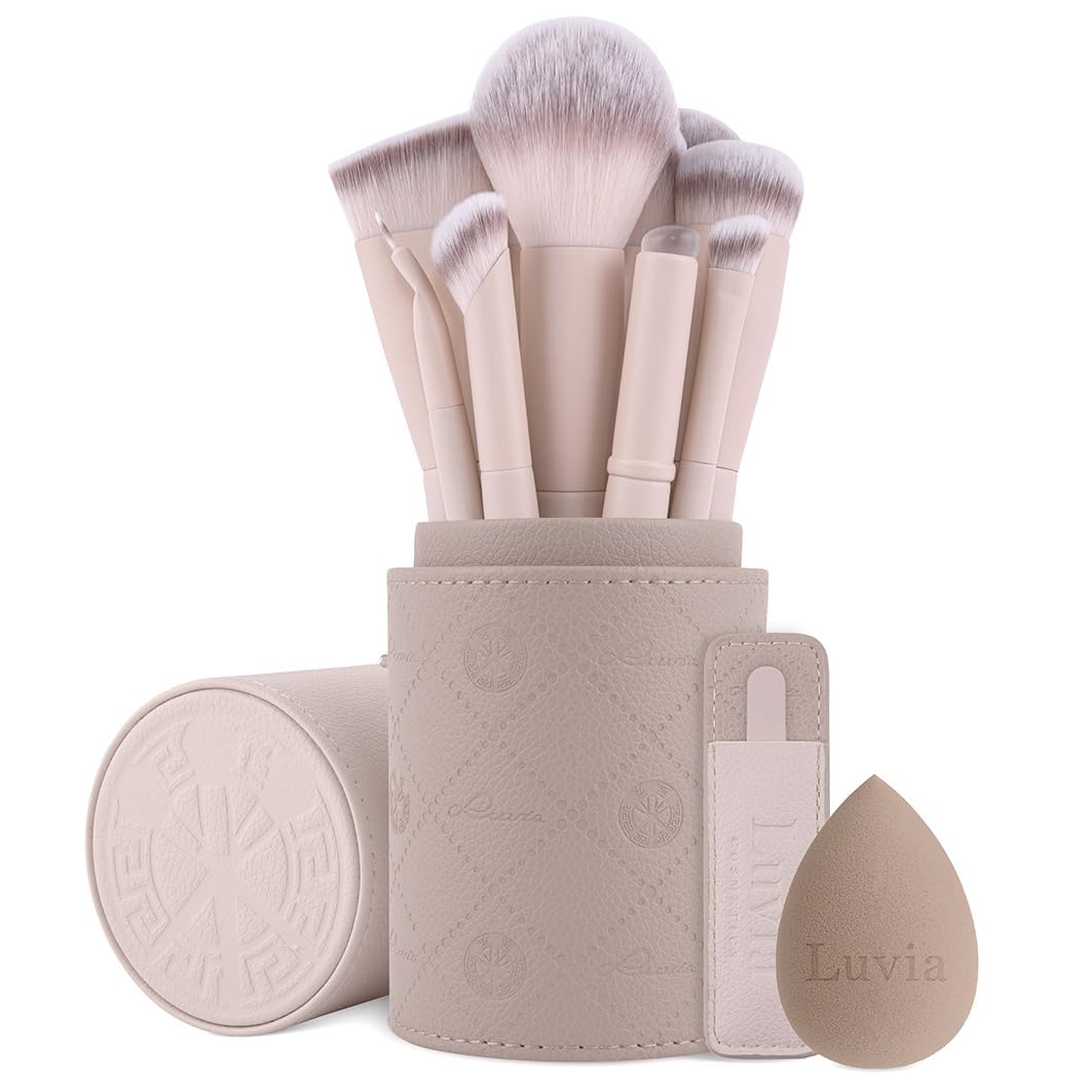Detalle de Make-up Pinselset Aura Pro von Luvia – 19-teiliges Set mit Etui, Beauty Sponge und Pinzette (vegan, tierversuchsfrei)