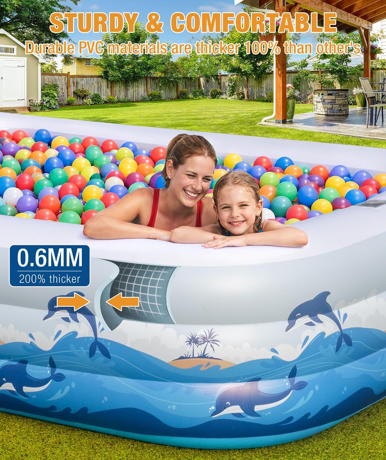 Detalle de Extra Large Inflatable Pool with Lights – 145" x 74" x 22