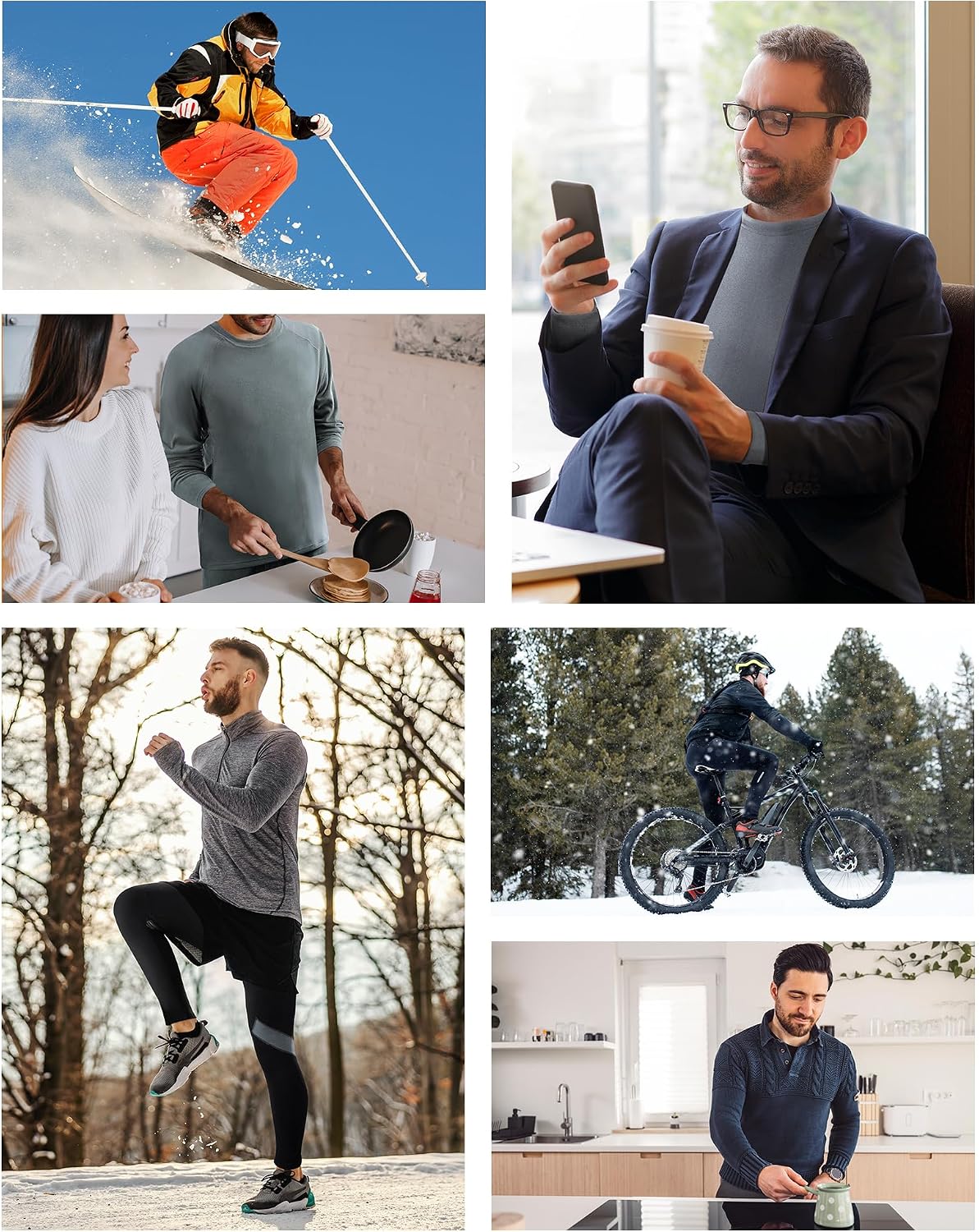 Detalle de Runhit thermal underwear for men base layer set, fleece-lined stretch