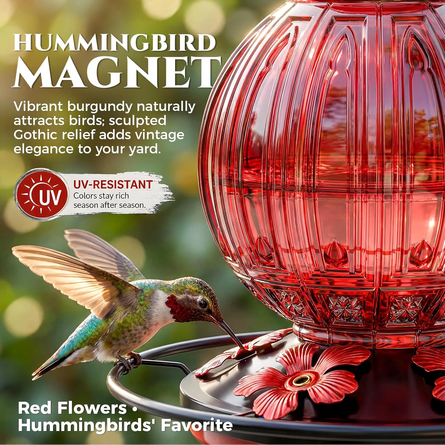 Thumbnail 1 de Glass Hummingbird Feeder 26 oz Red Nectar