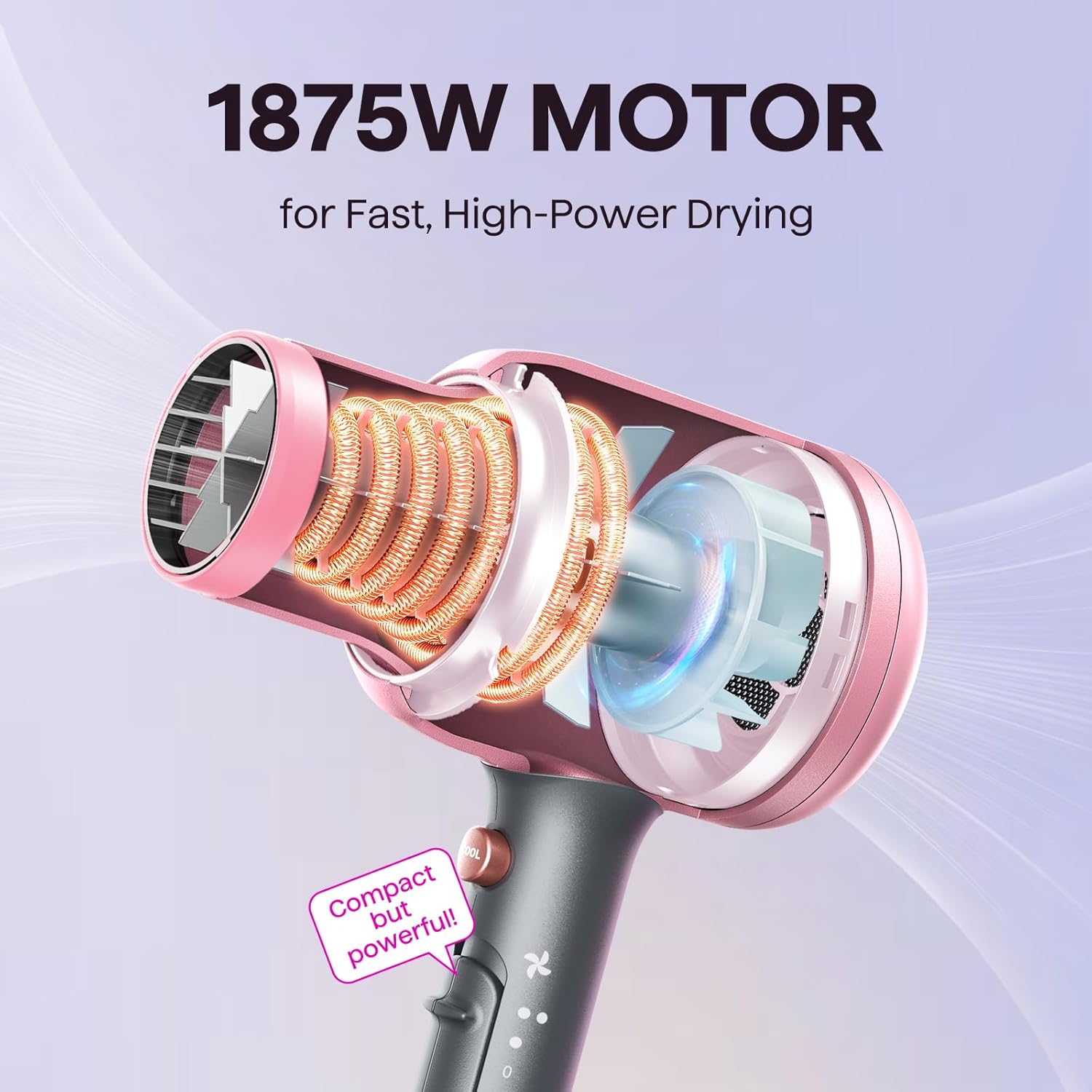 Detalle de Wavytalk Blown Away Ionic Hair Dryer (1875W) with Diffuser, 3 Attachments, Rose Gold