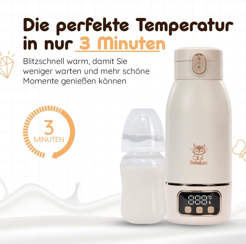 Thumbnail 5 de BEBELUX Scaldabiberon elettrico portatile per bambini da viaggio con ricarica rapida da 36 W, senza BPA (beige)