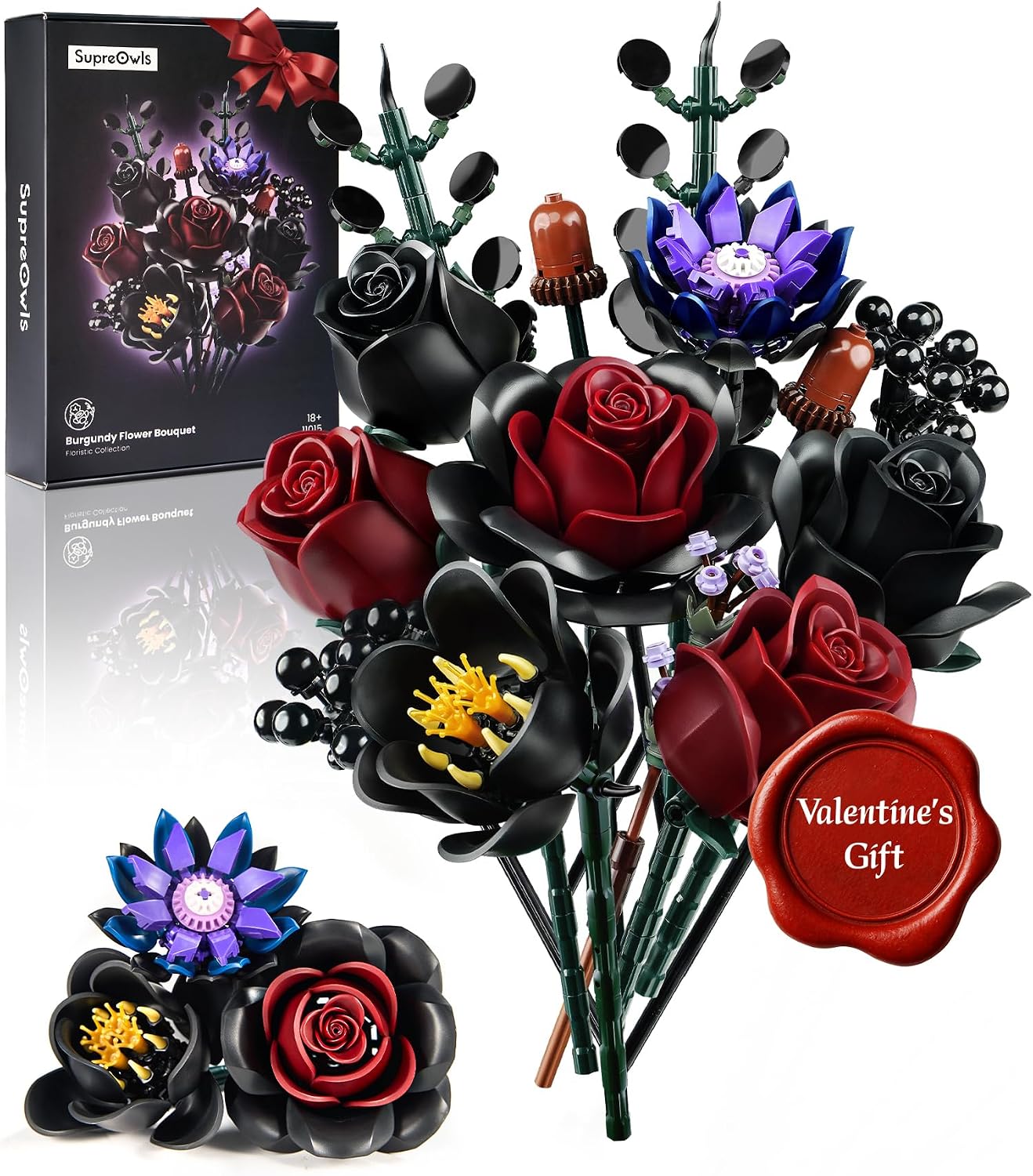 Detalle de iATOM Black Burgundy Red Rose Bouquet 12pcs 🏵