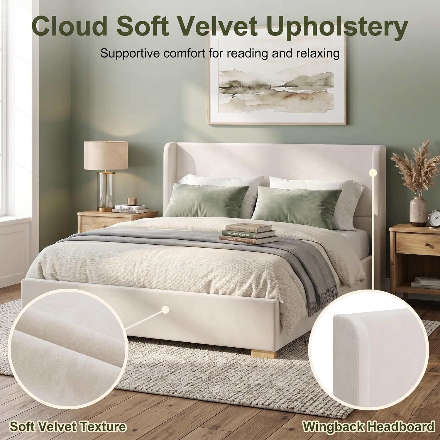 Thumbnail 5 de Merax Queen Upholstered Platform Bed with Storage Bench, Cream Velvet