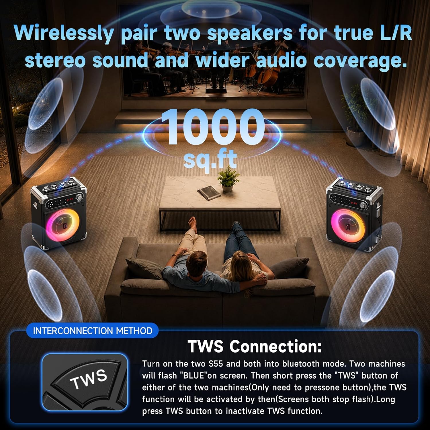 Thumbnail 6 de HWWR S55 Karaoke Machine, 200W Peak, Wood Cabinet, Dual Wireless Mics